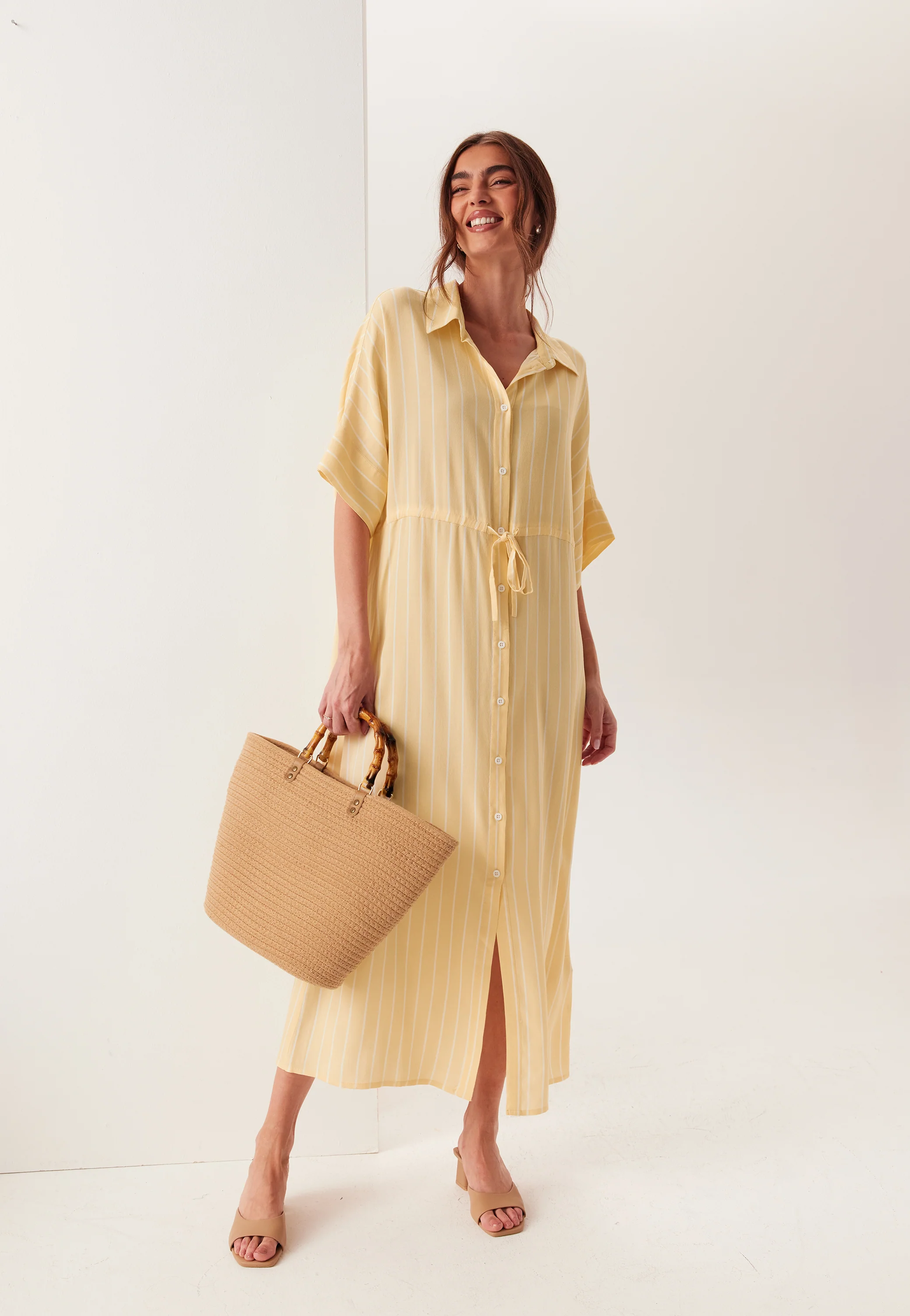 Drawstring Viscose Shirt Dress - Image 6