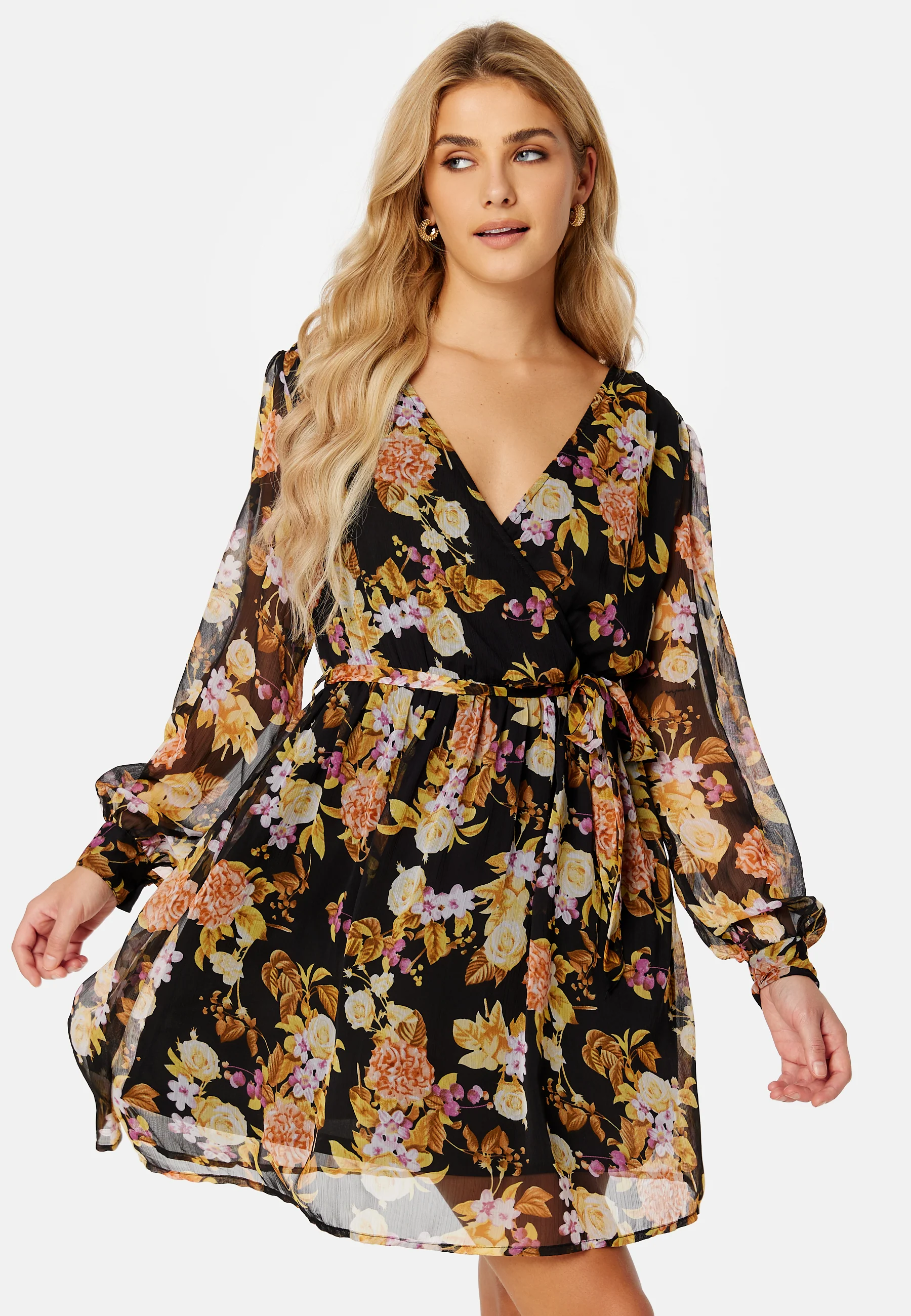Ella Chiffon LS Wrap Dress
