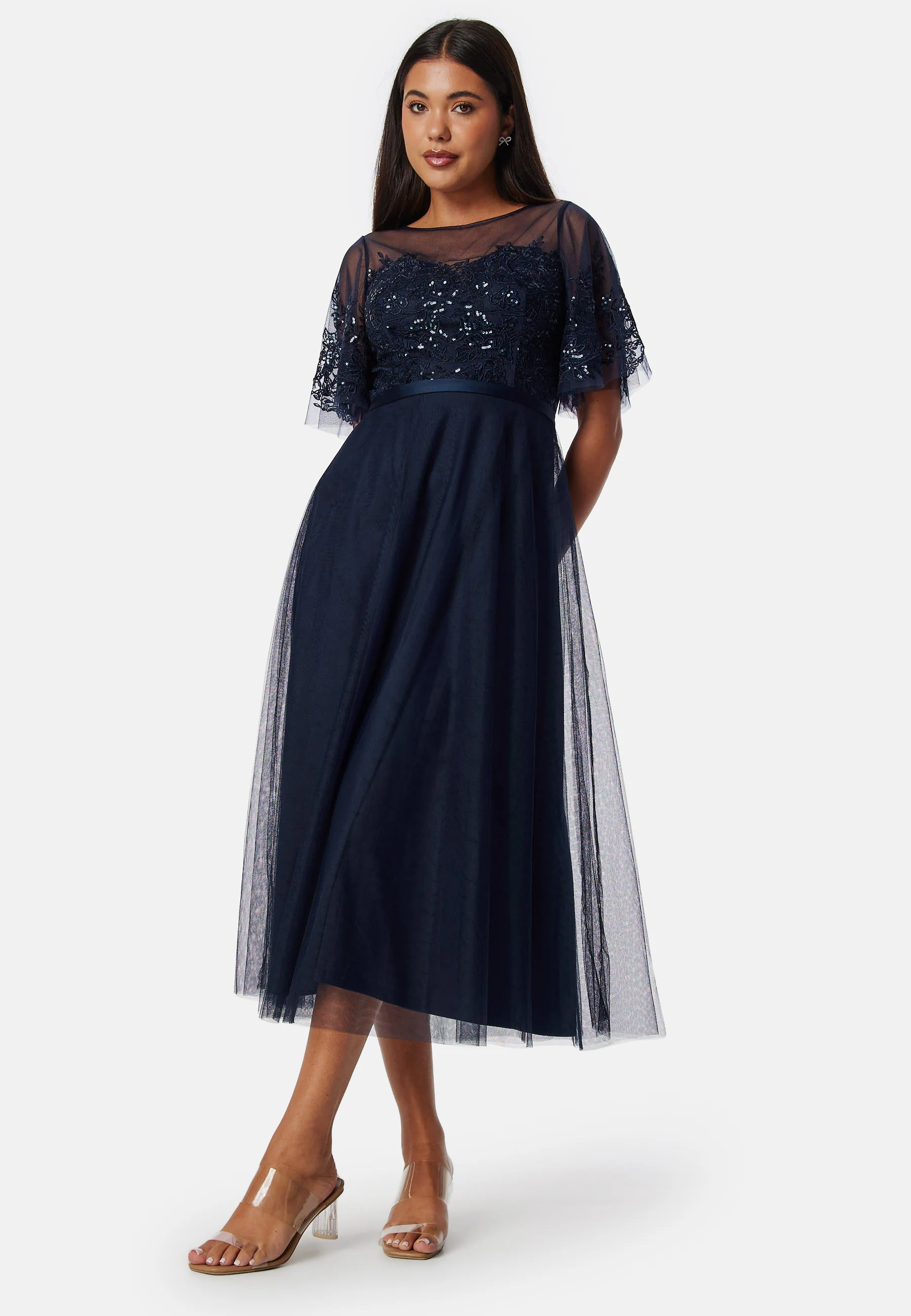 Embroidered Mesh Midi Dress