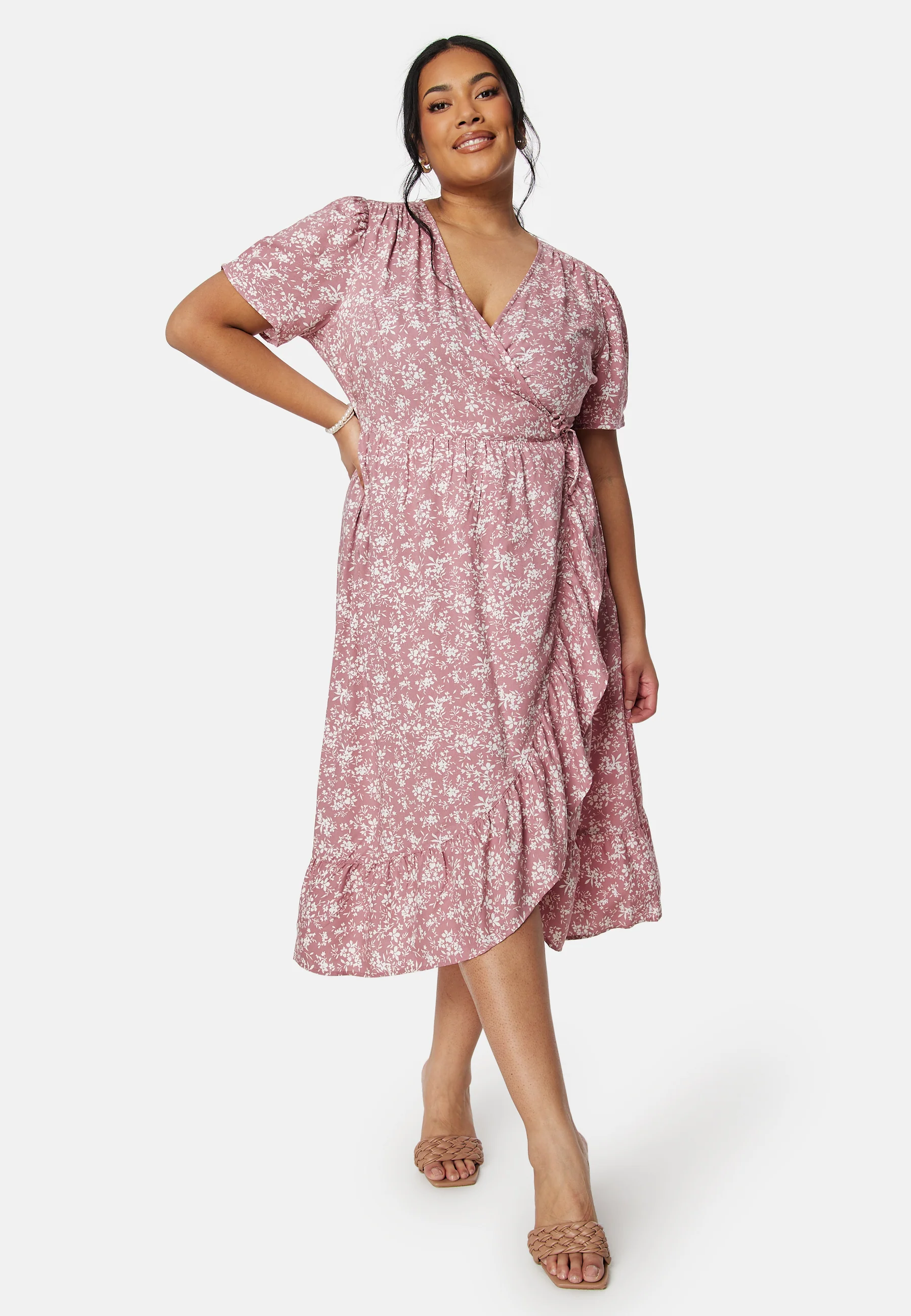 Evie Puff Sleeve Midi Wrap Dress - Image 5