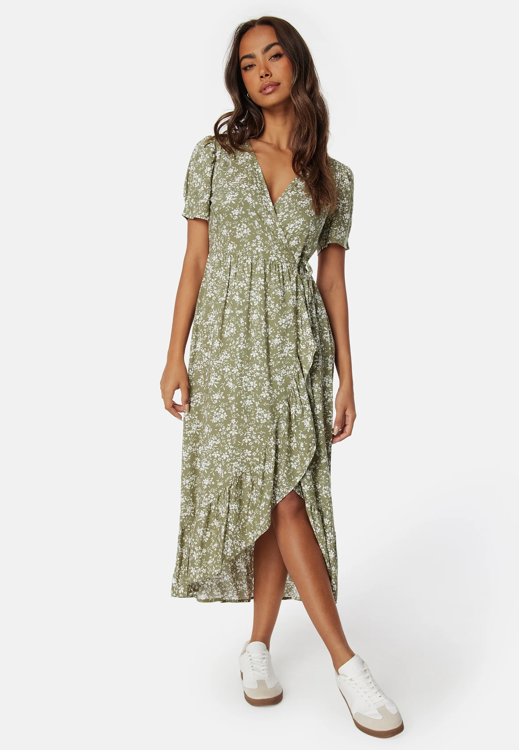 Evie Puff Sleeve Midi Wrap Dress - Image 2