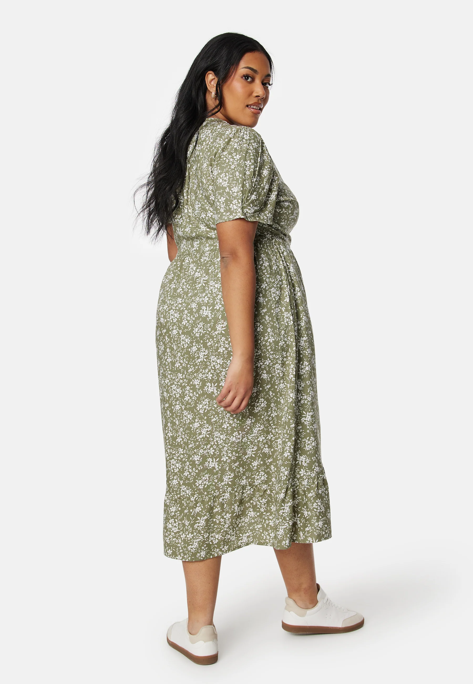 Evie Puff Sleeve Midi Wrap Dress - Image 6