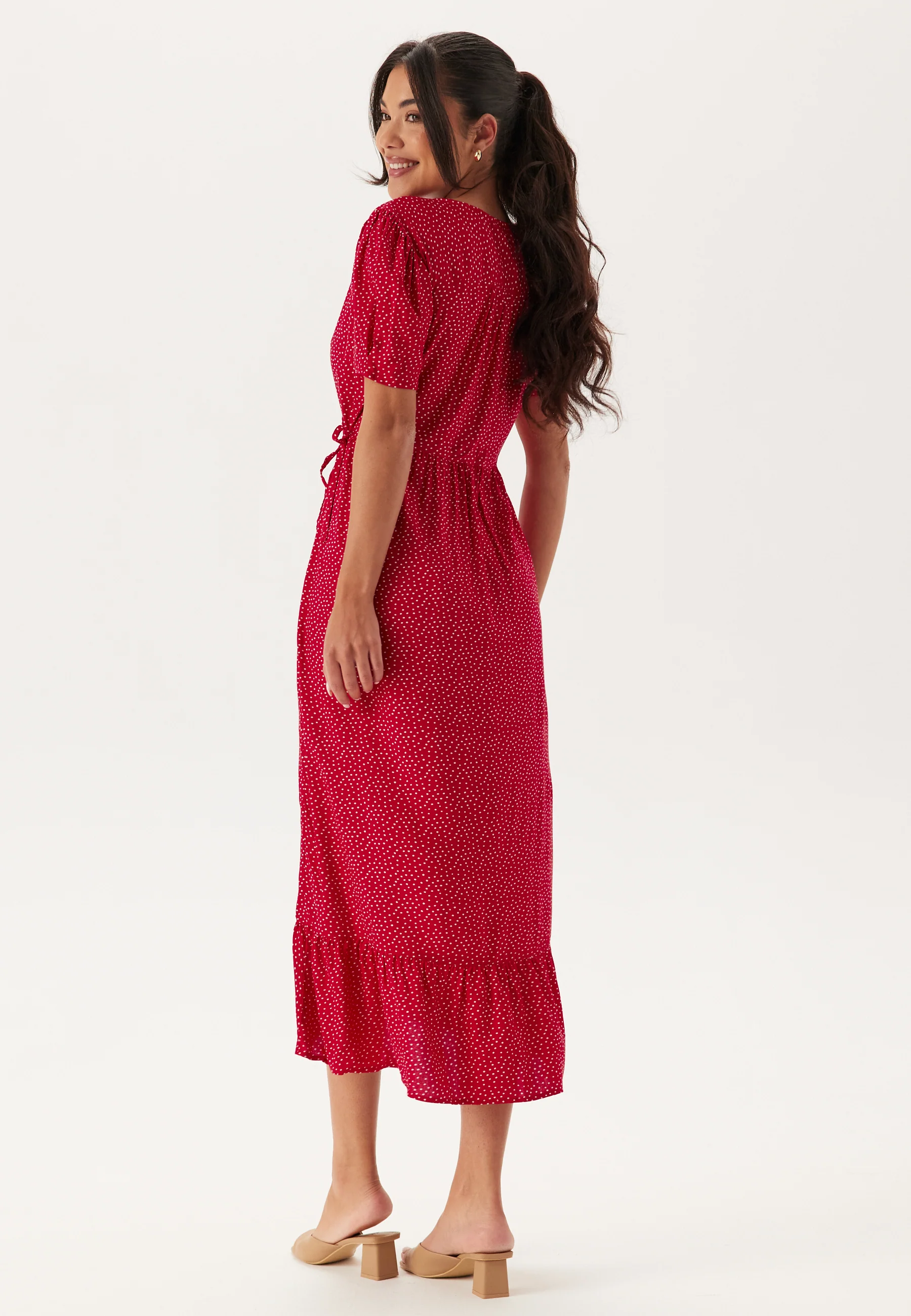 Evie Puff Sleeve Midi Wrap Dress - Image 3