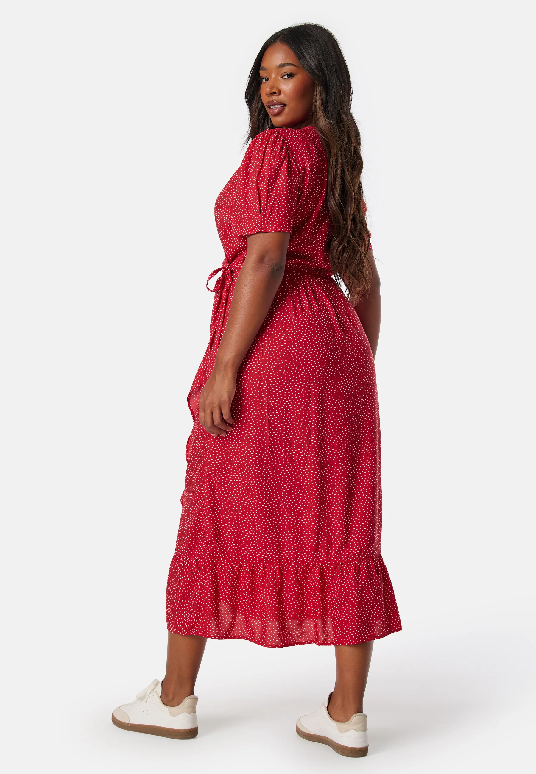 Evie Puff Sleeve Midi Wrap Dress - Image 6