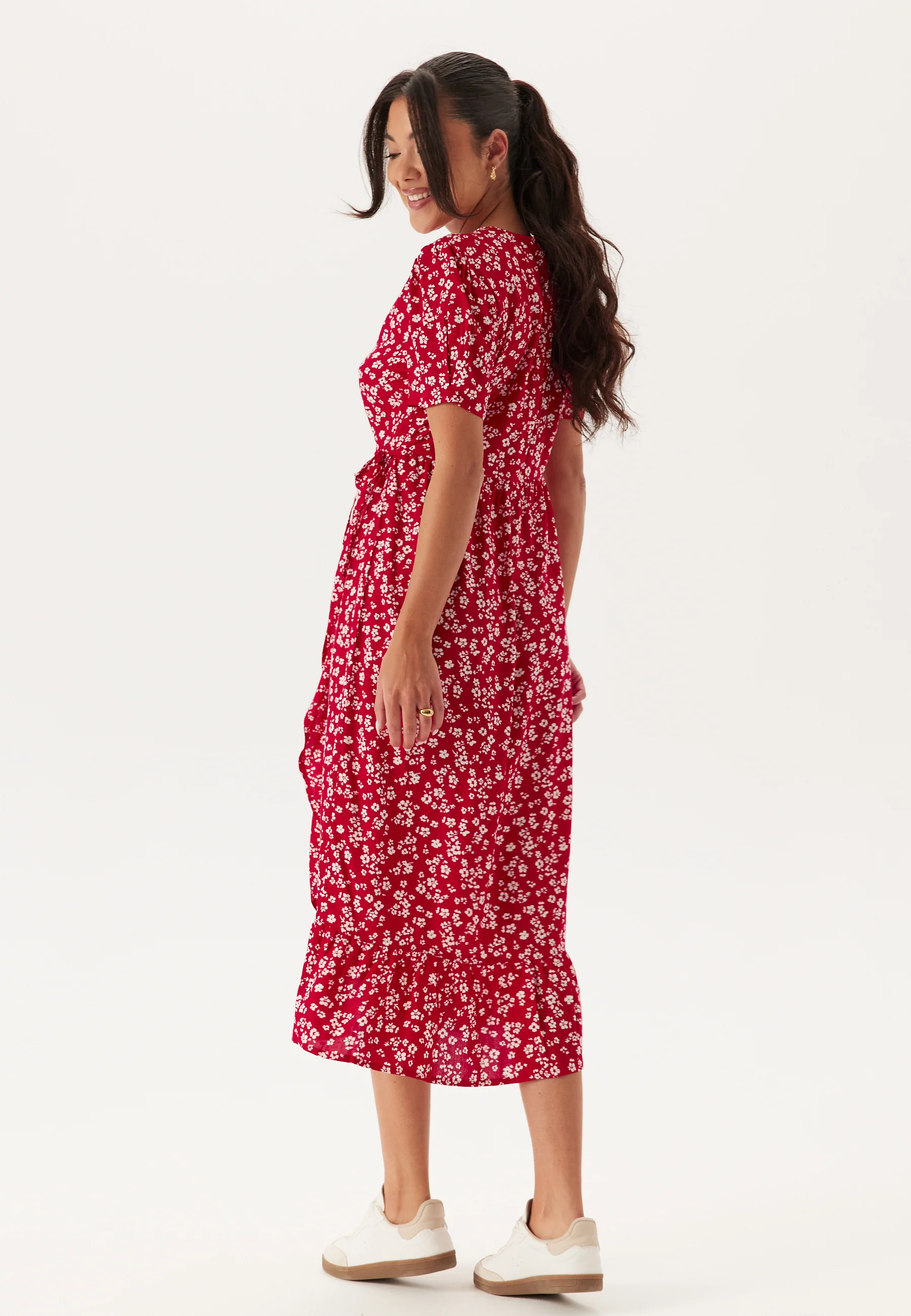 Evie Puff Sleeve Midi Wrap Dress - Image 3