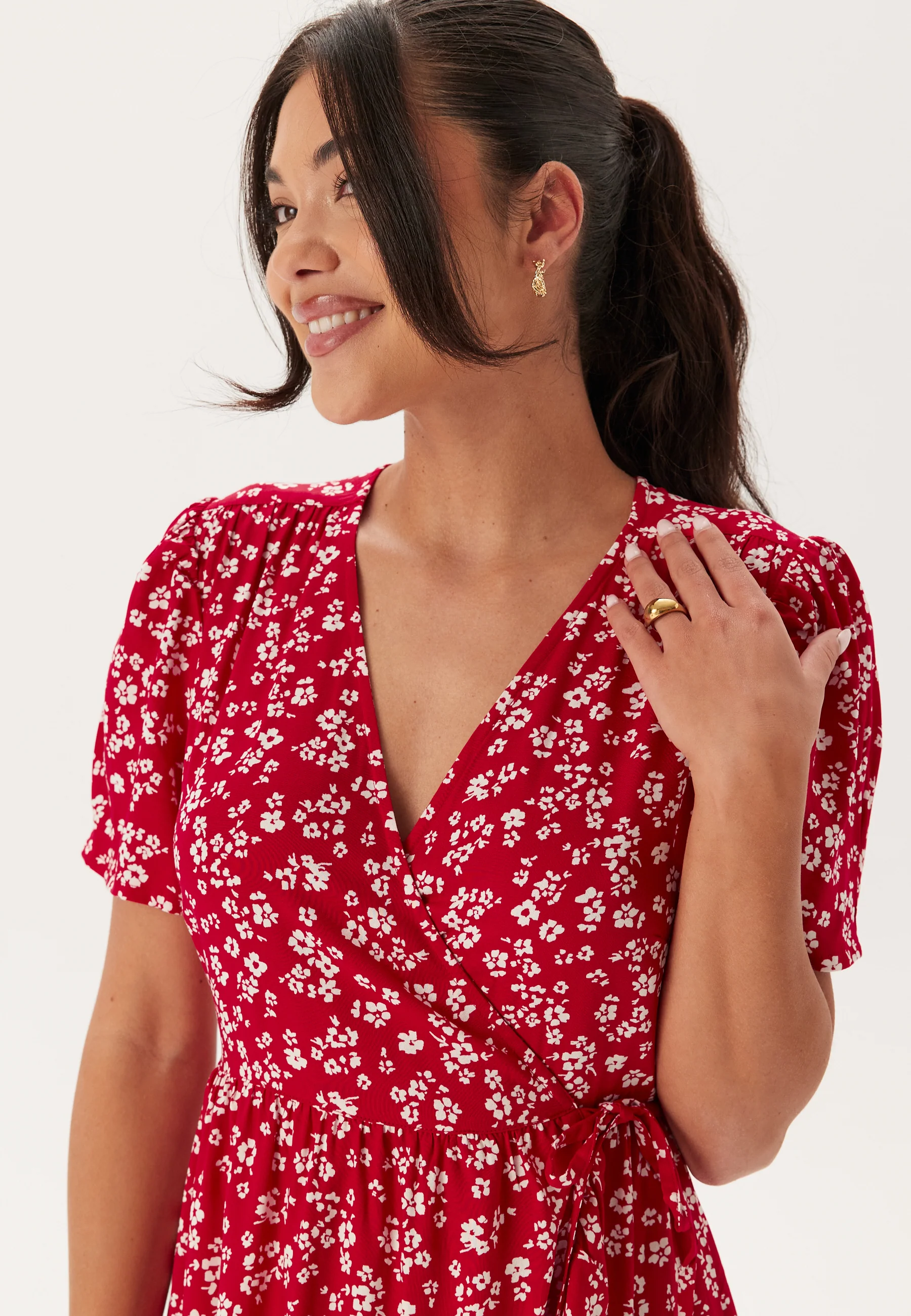 Evie Puff Sleeve Midi Wrap Dress - Image 4