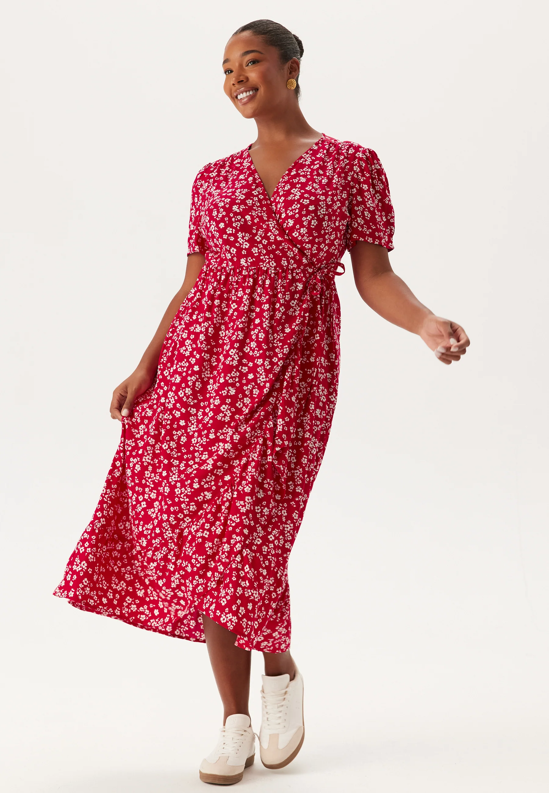 Evie Puff Sleeve Midi Wrap Dress - Image 6
