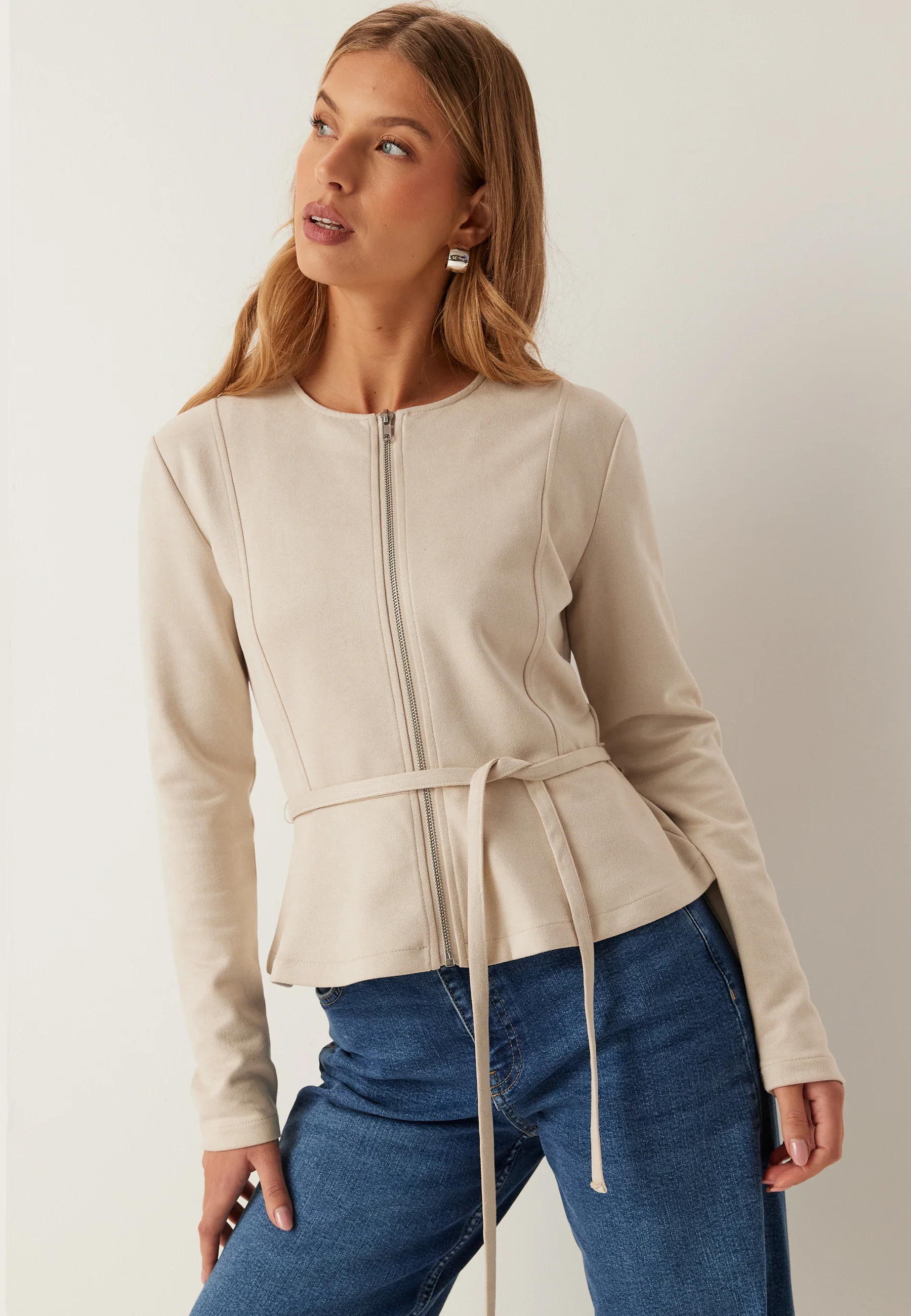 Faux Suede Peplum Jacket - Image 2