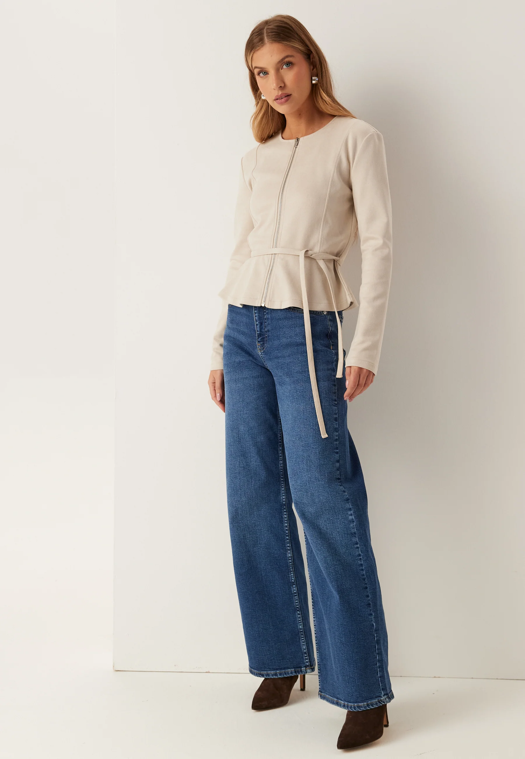Faux Suede Peplum Jacket - Image 4