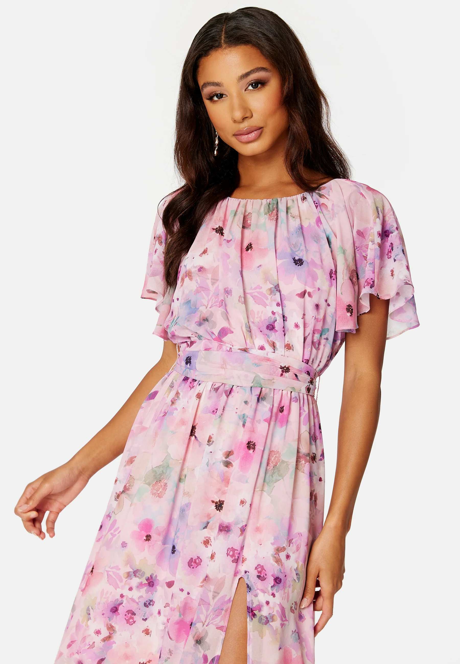 Floral Flutter Chiffon Open Back Maxi Dress - Image 4