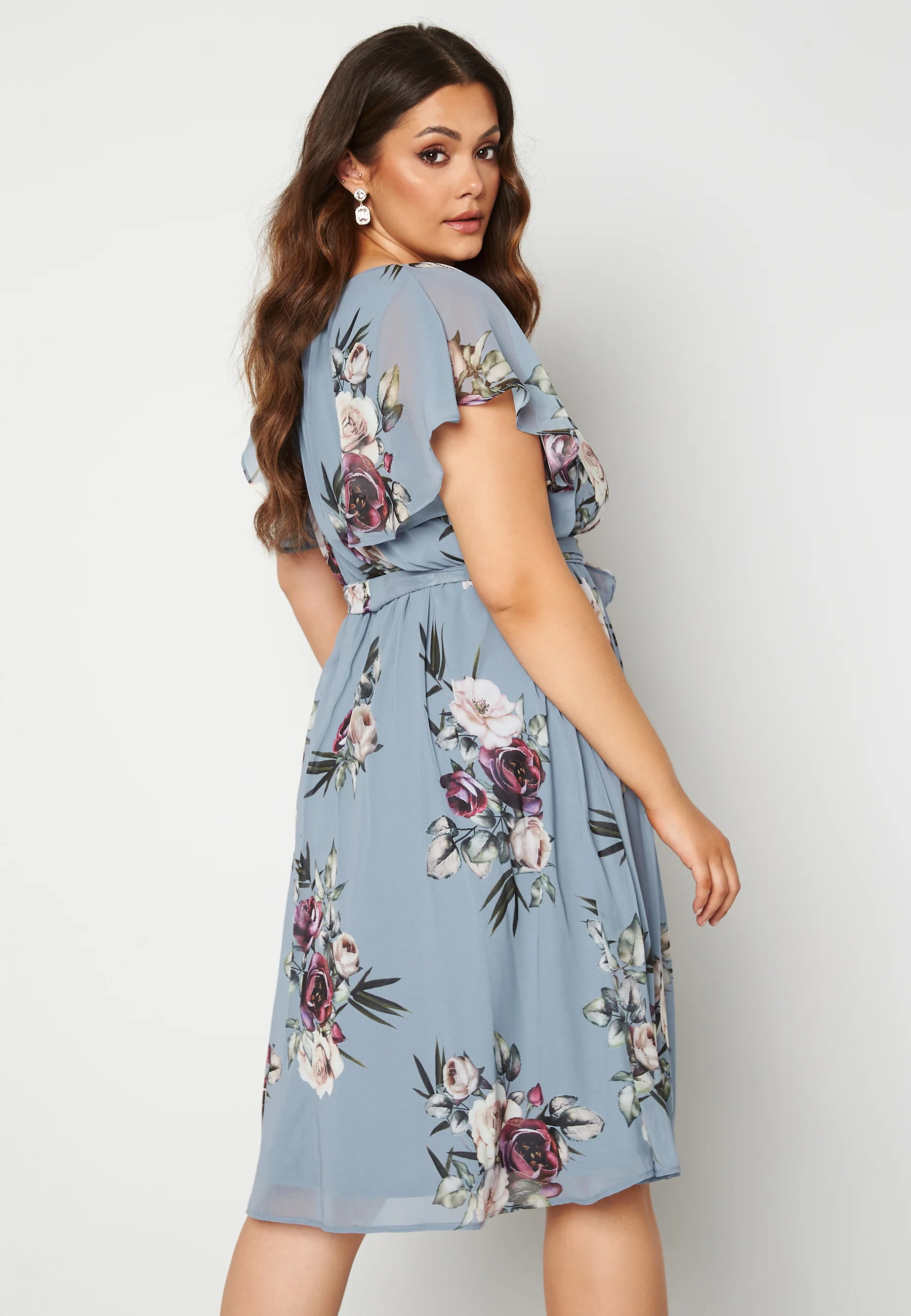 Floral Flutter Sleeve Midi Curve Dress - Image 3