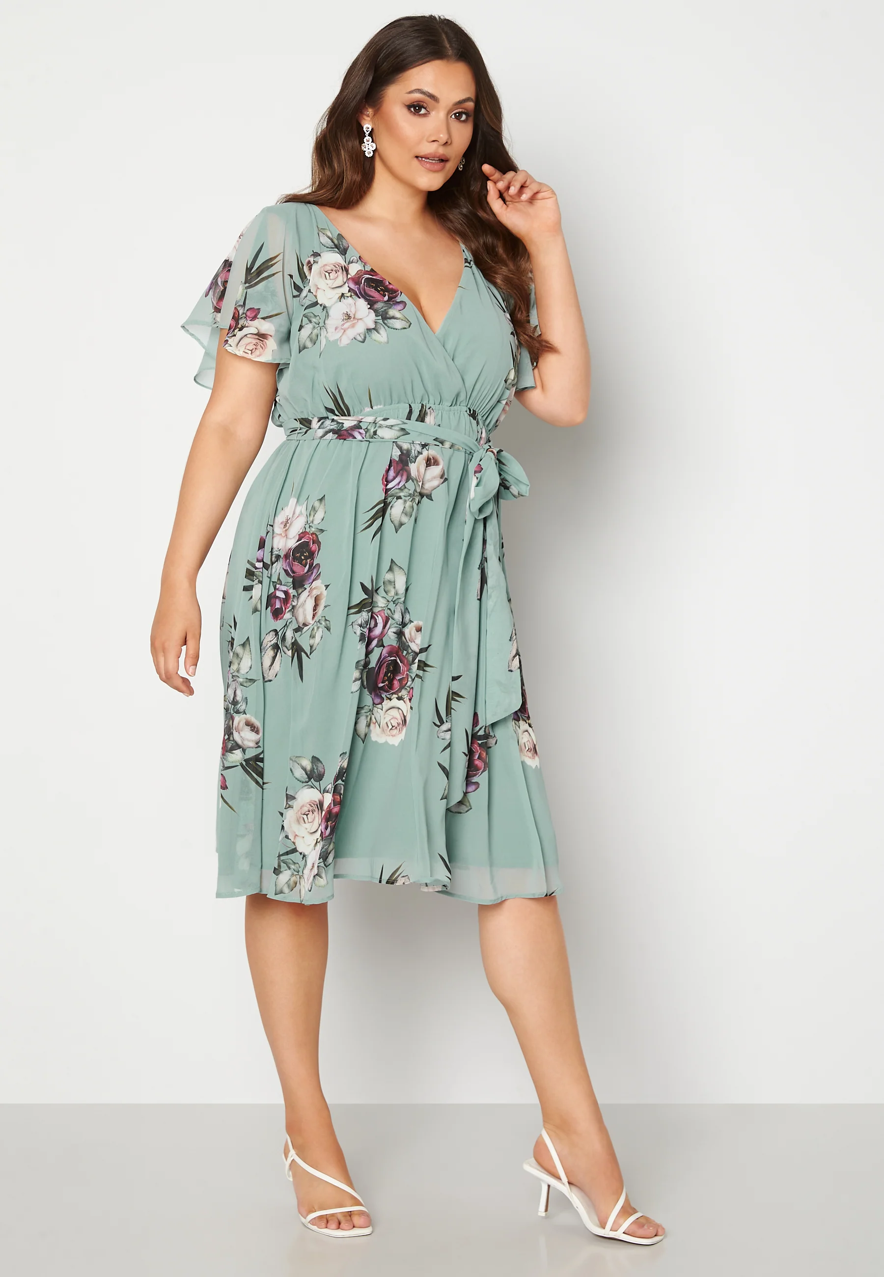 Floral Flutter Sleeve Midi Curve Dress - Image 2