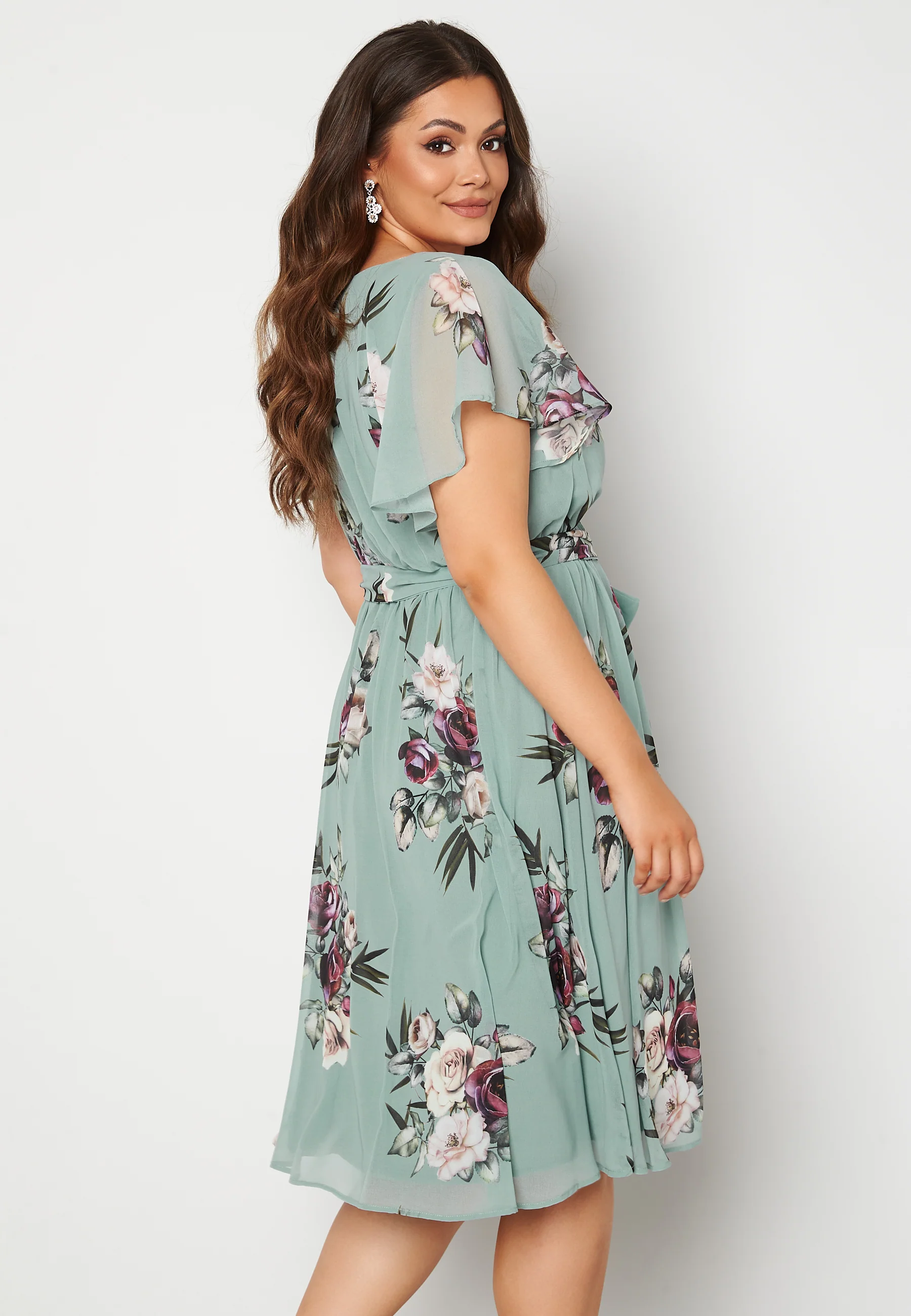Floral Flutter Sleeve Midi Curve Dress - Image 3