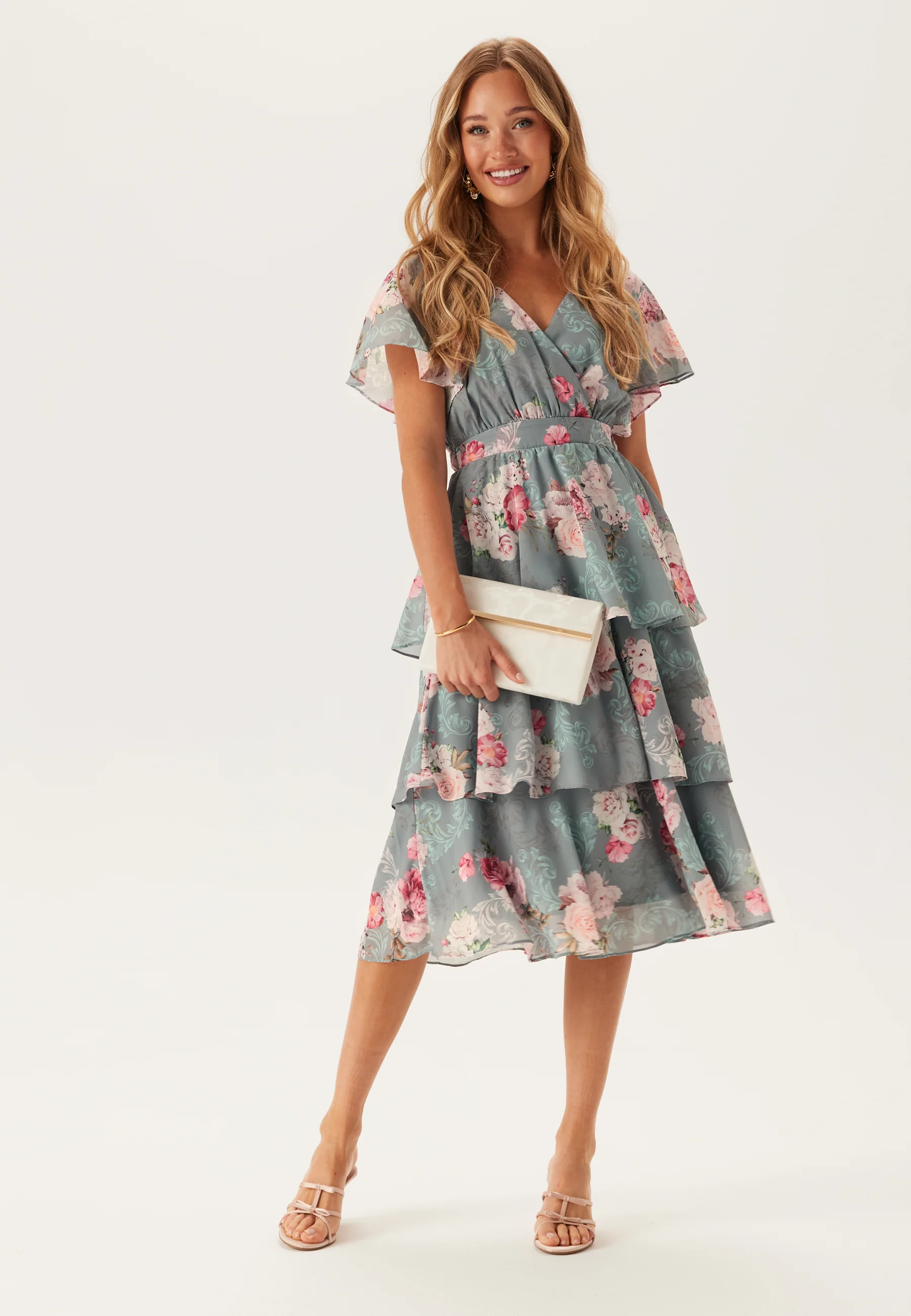 Floral Flutter Tiered Midi Dress - Image 2