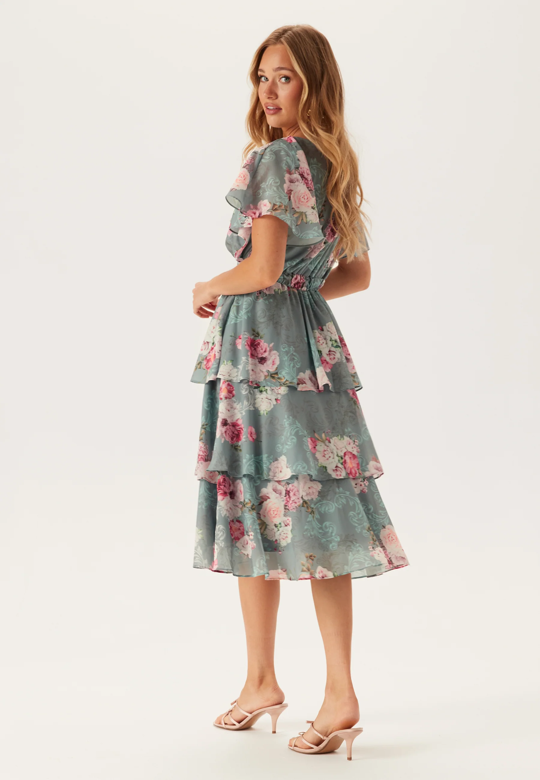 Floral Flutter Tiered Midi Dress - Image 3