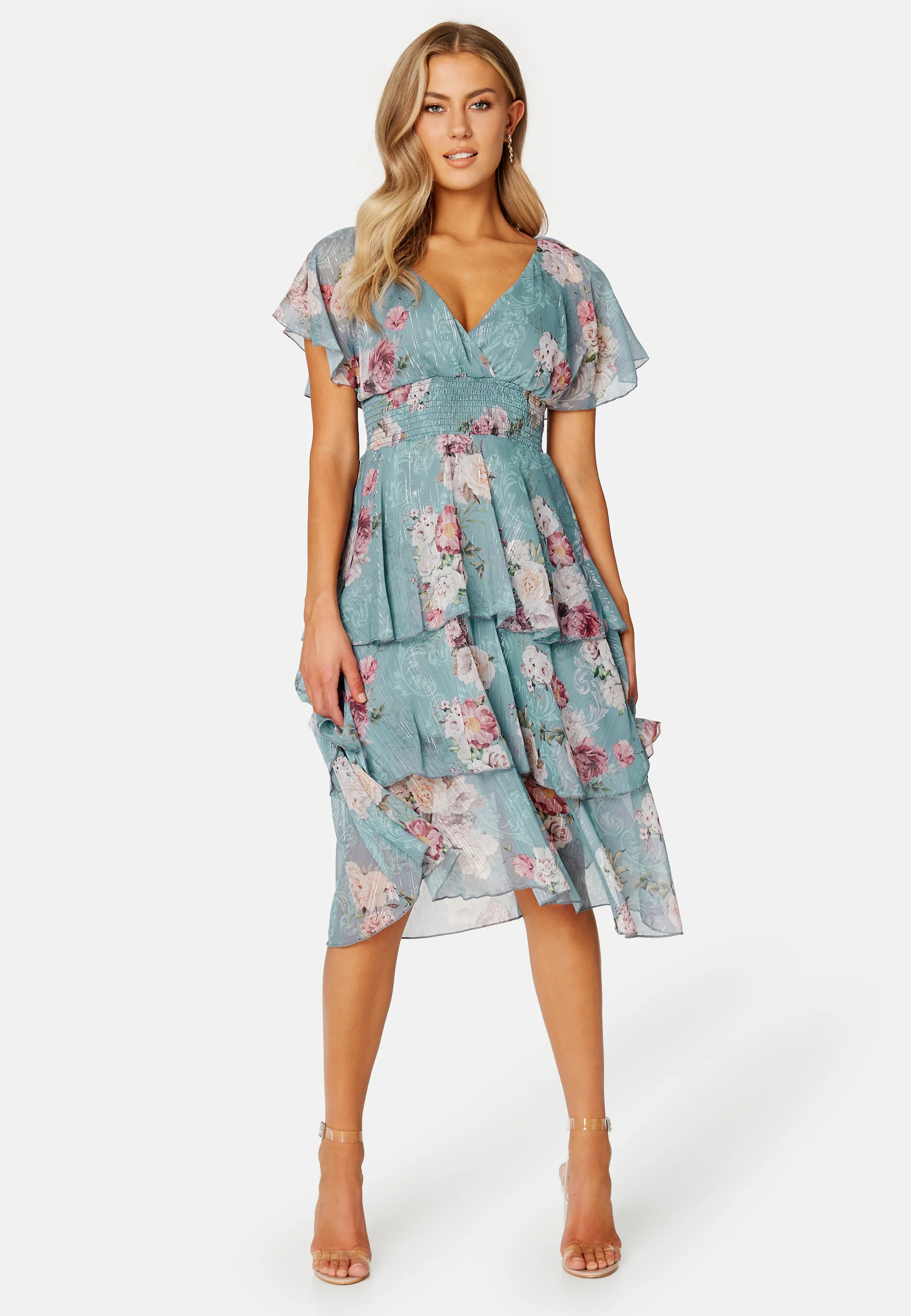 Floral Flutter Tiered Midi Dress - Image 4