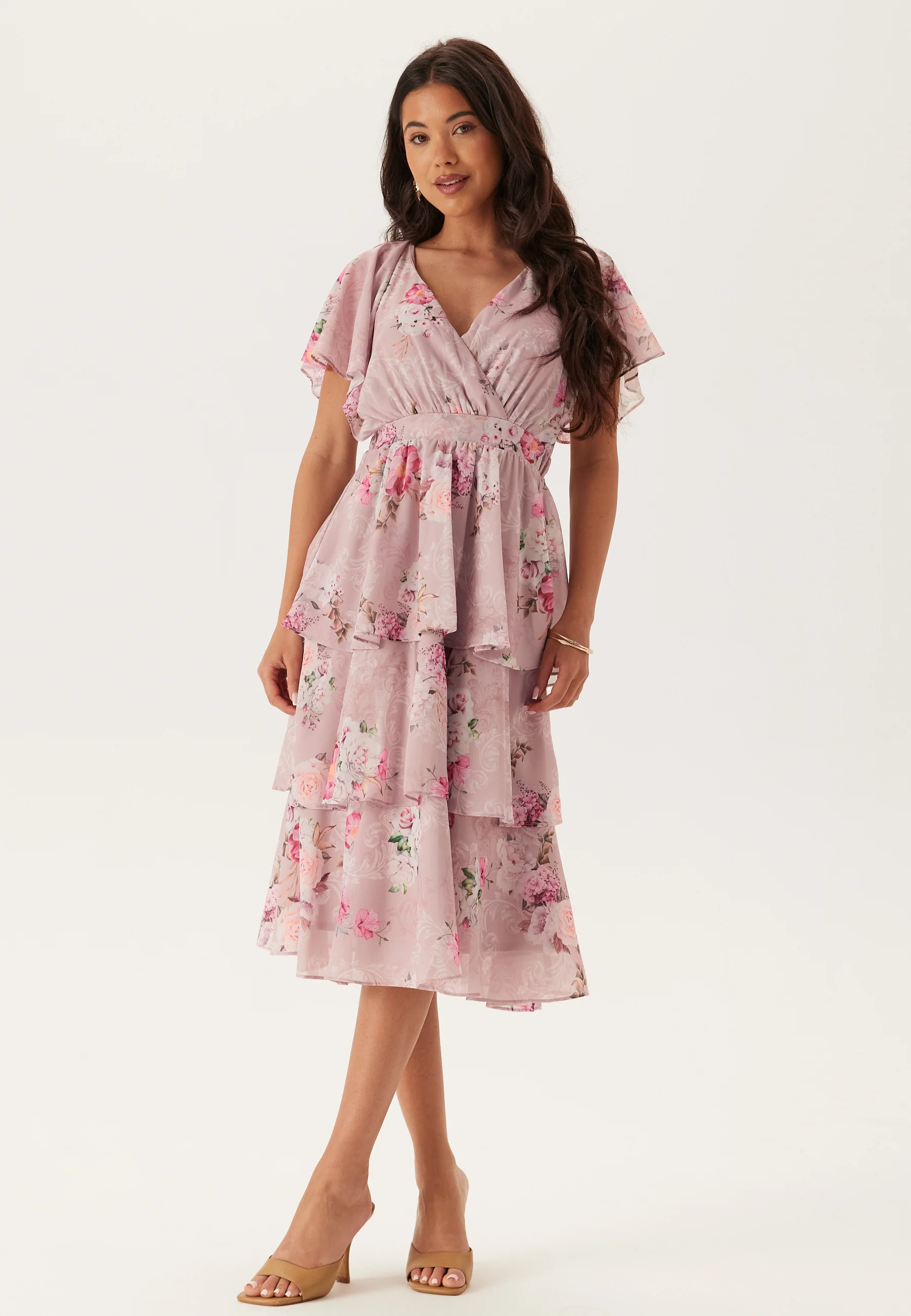 Floral Flutter Tiered Midi Dress - Image 3