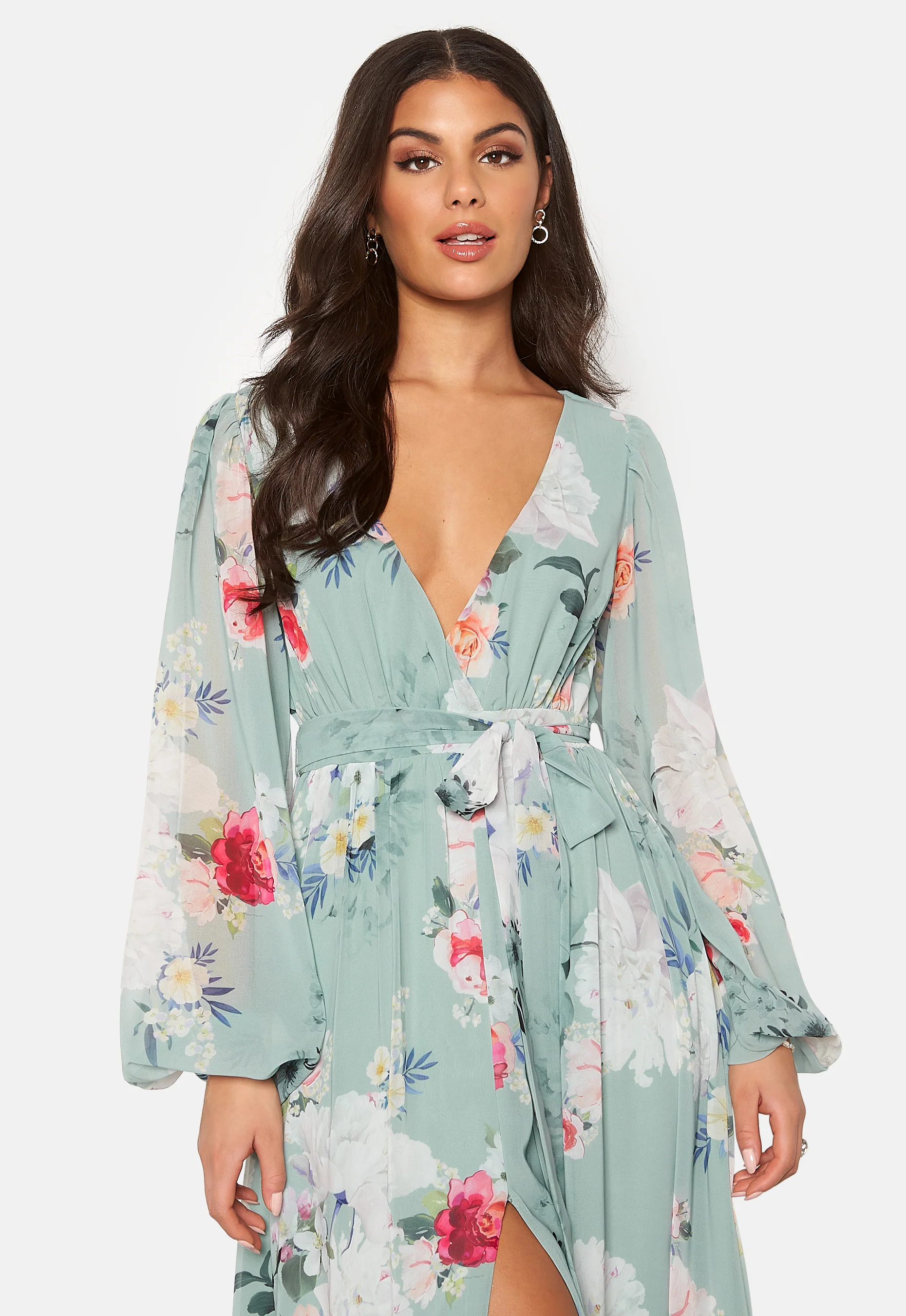 Floral Long Sleeve Chiffon Maxi Dress - Image 3