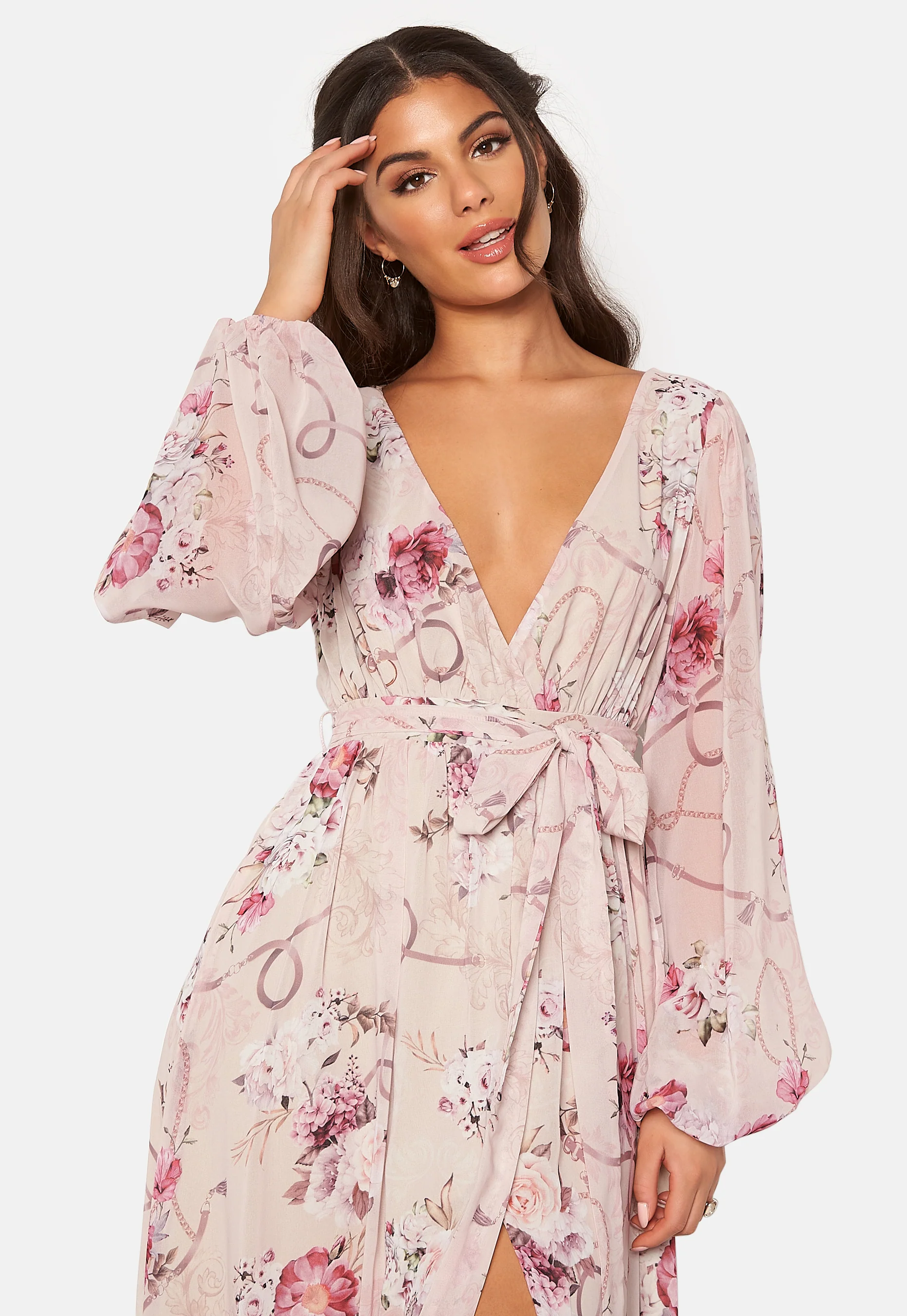 Floral Long Sleeve Chiffon Maxi Dress - Image 3