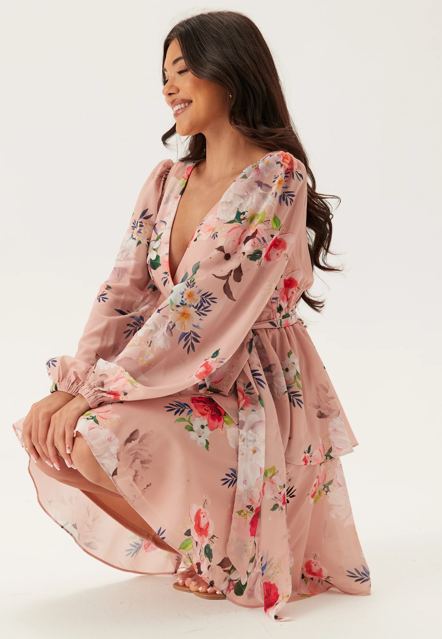 Floral Long Sleeve Tiered Skater Dress - Image 2