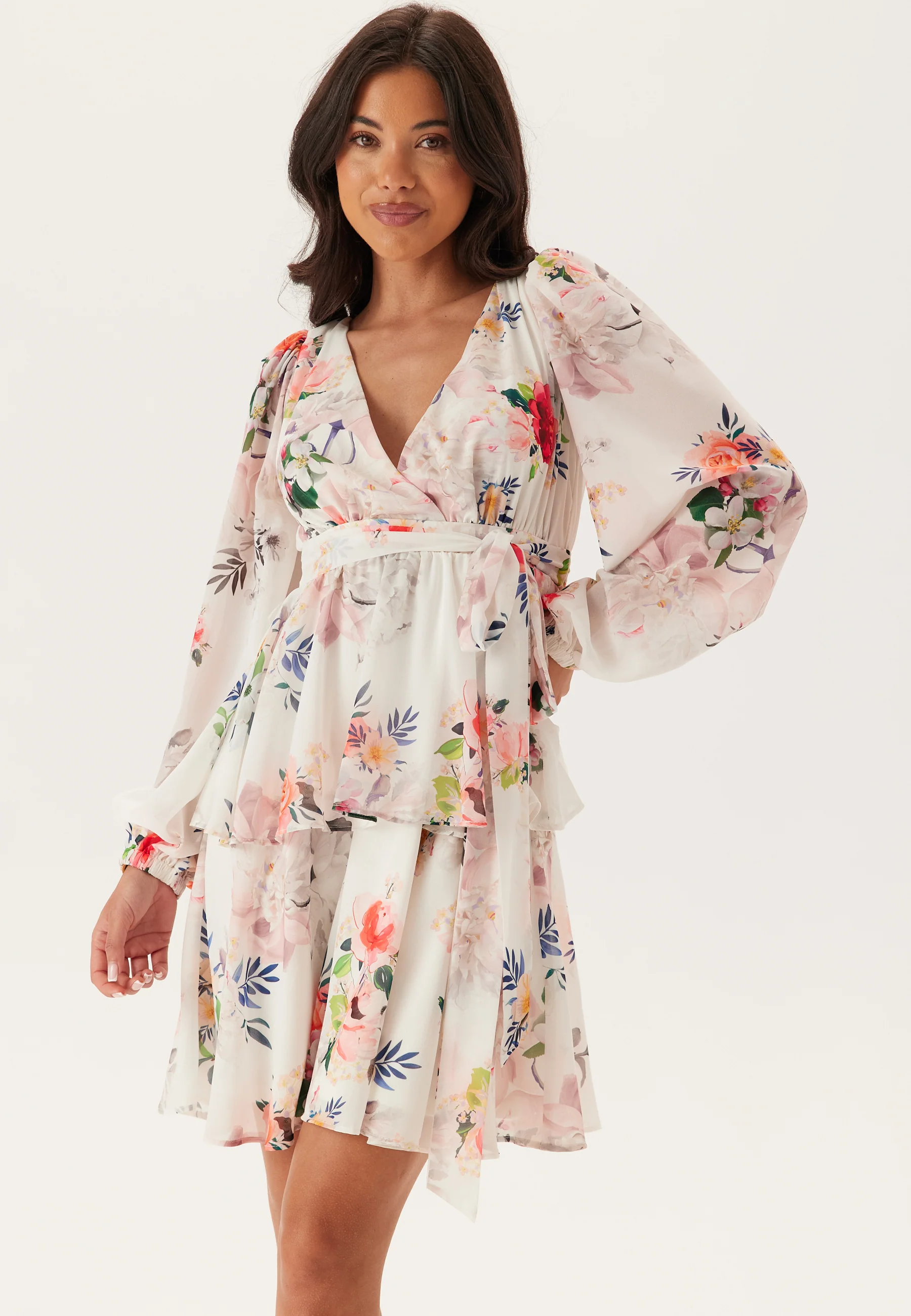 Floral Long Sleeve Tiered Skater Dress - Image 2