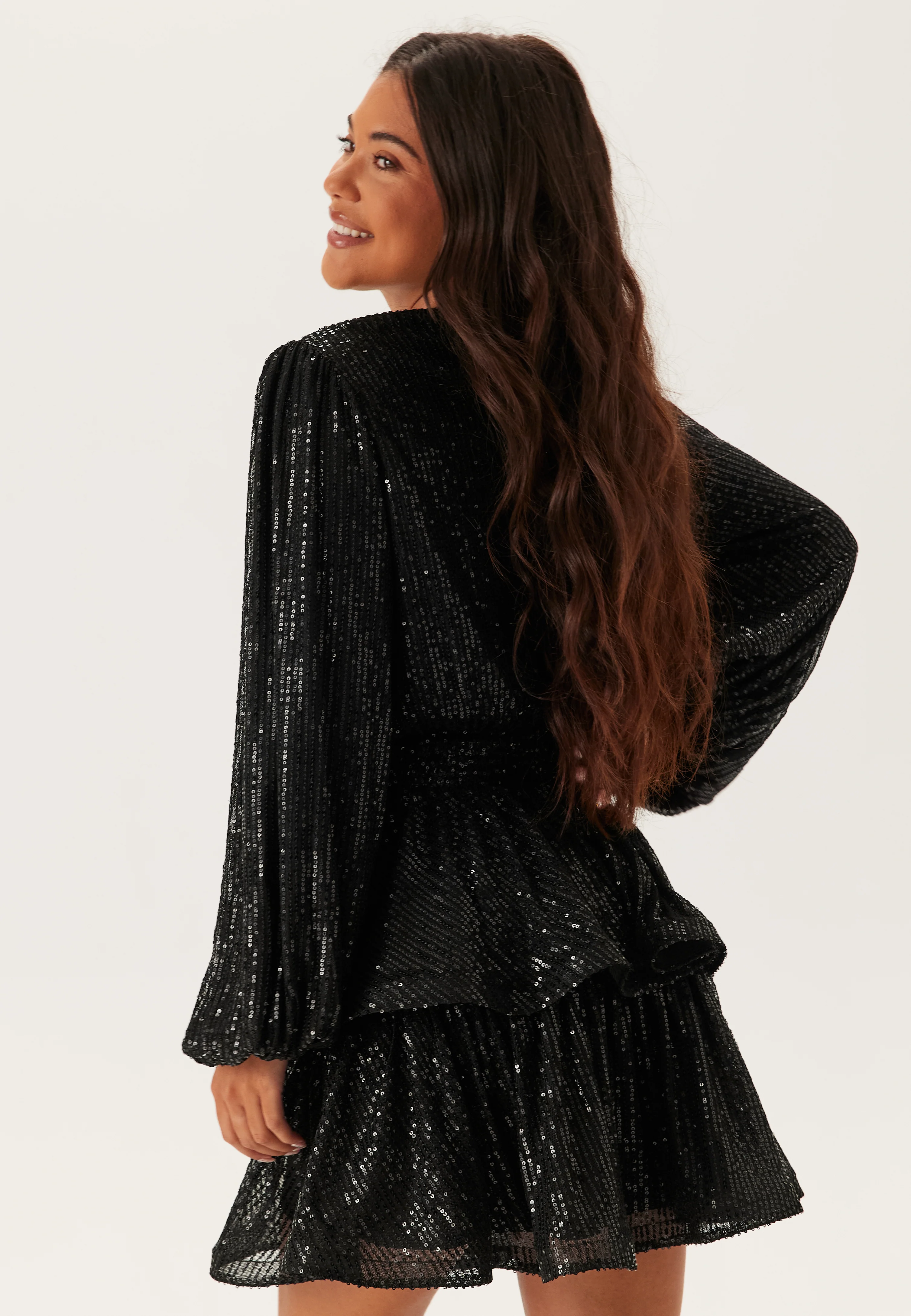 Flounce Balloon Sleeve Sequin Dress - Image 3