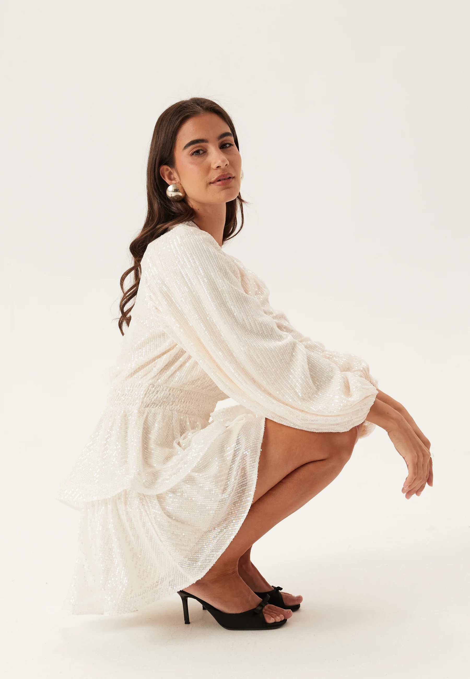 Flounce Balloon Sleeve Sequin Dress - Image 6