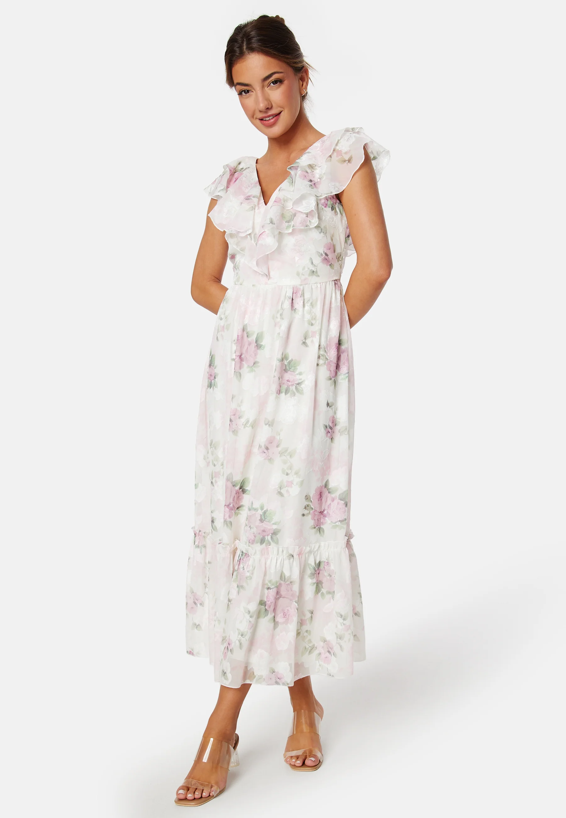 Flounce Jacquard Midi Dress
