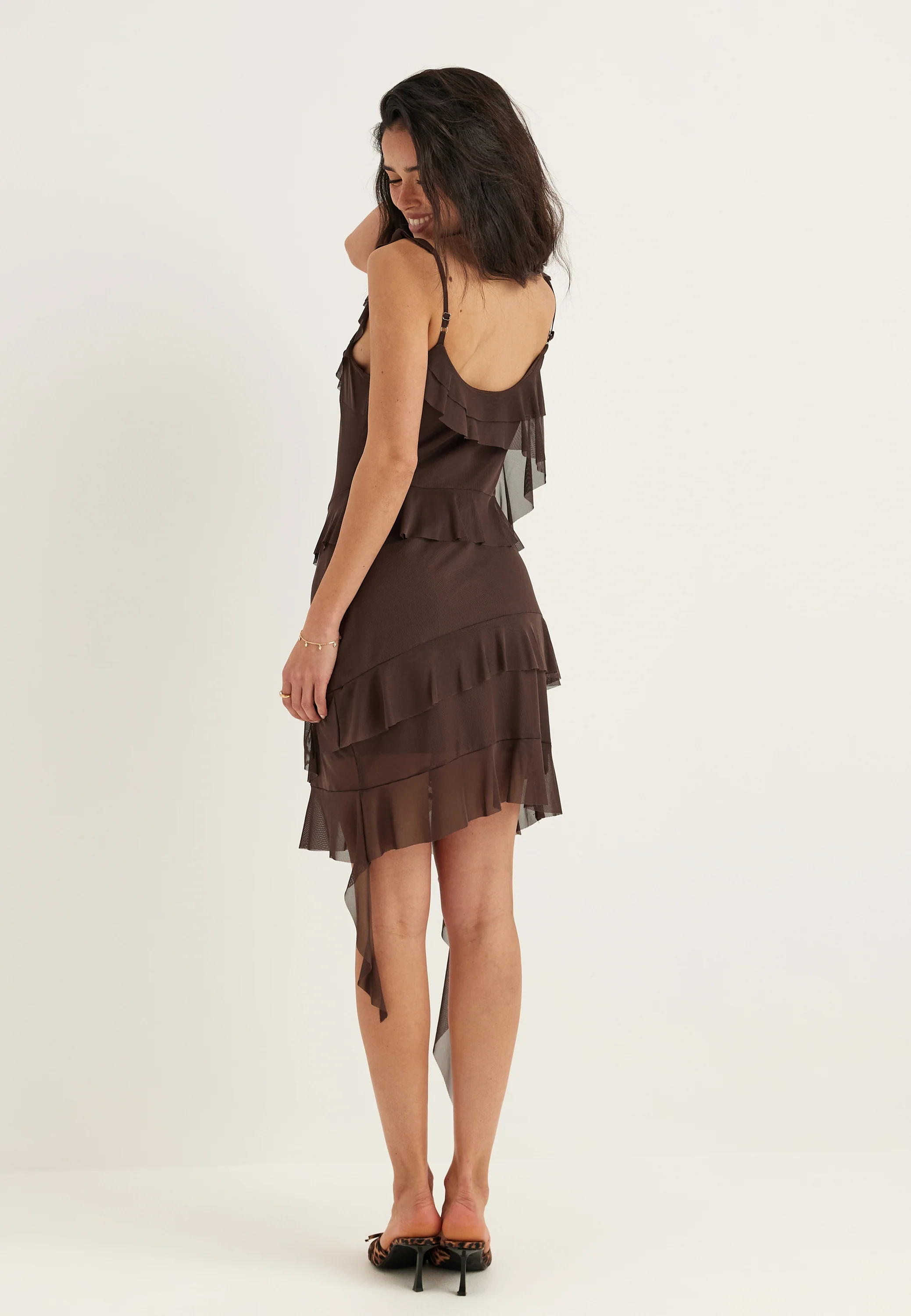Flounce Mesh Short Dress - Image 6