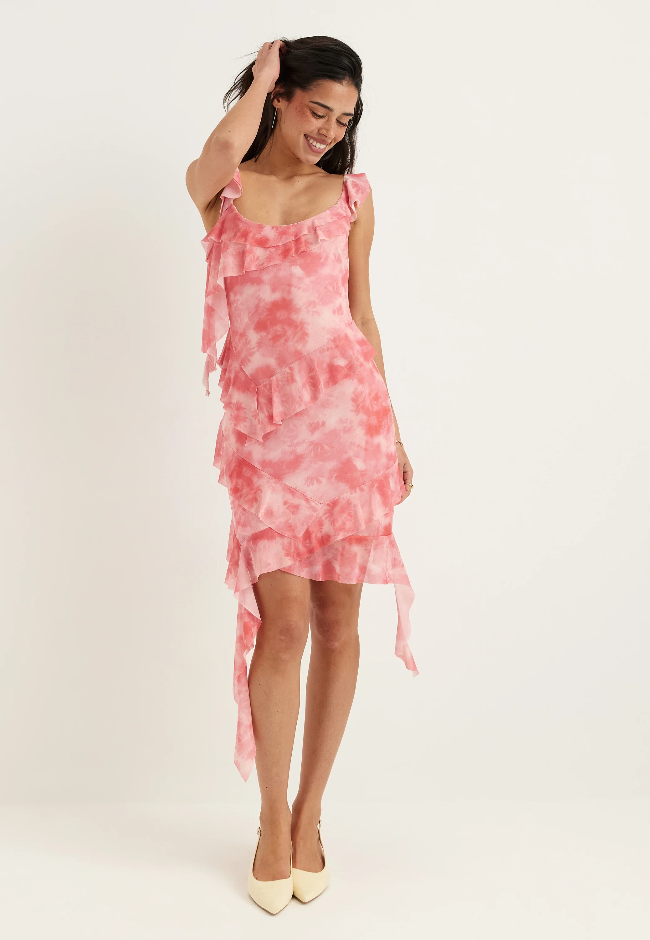 Flounce Mesh Short Dress