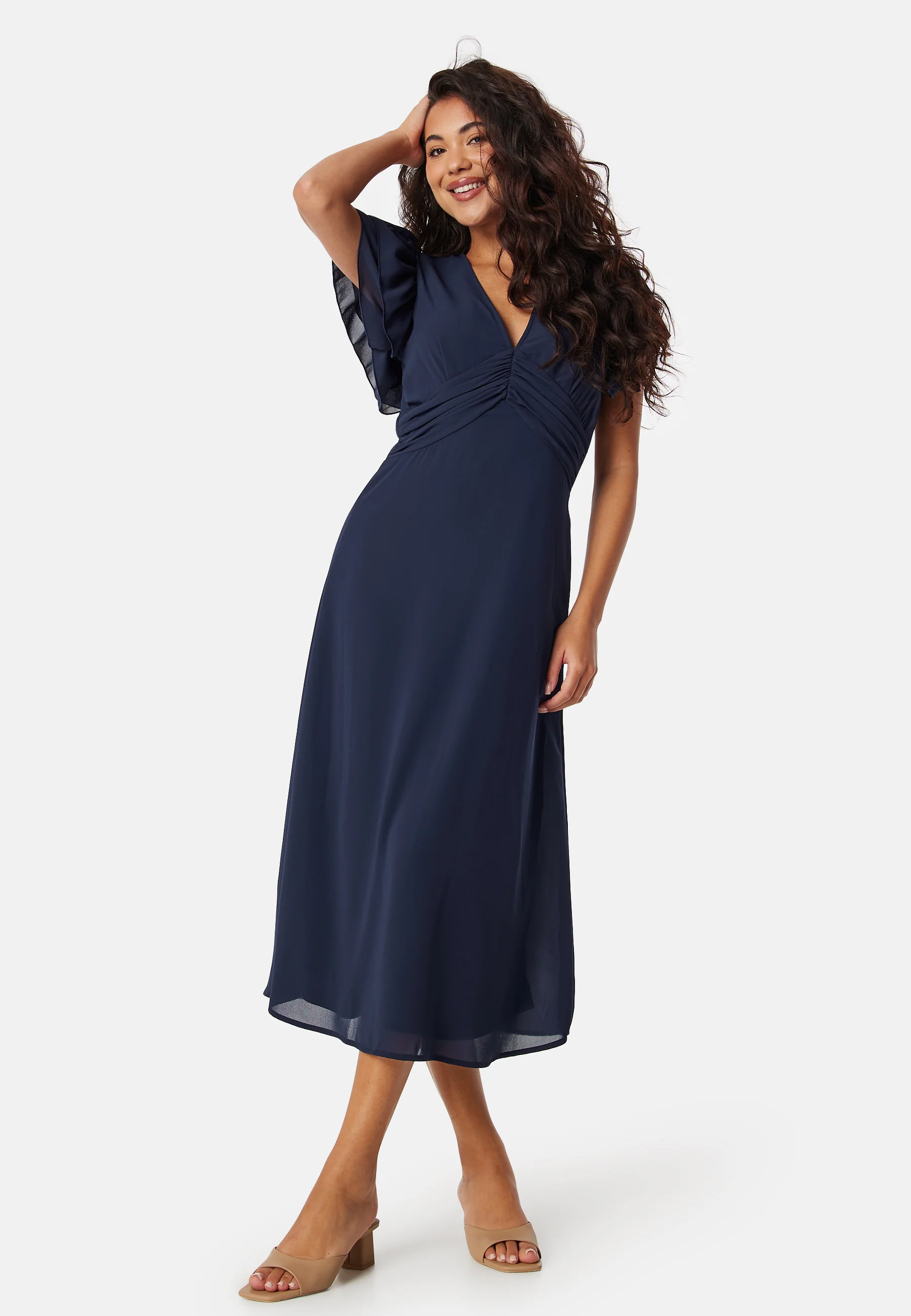 Flounce Sleeve Chiffon Dress