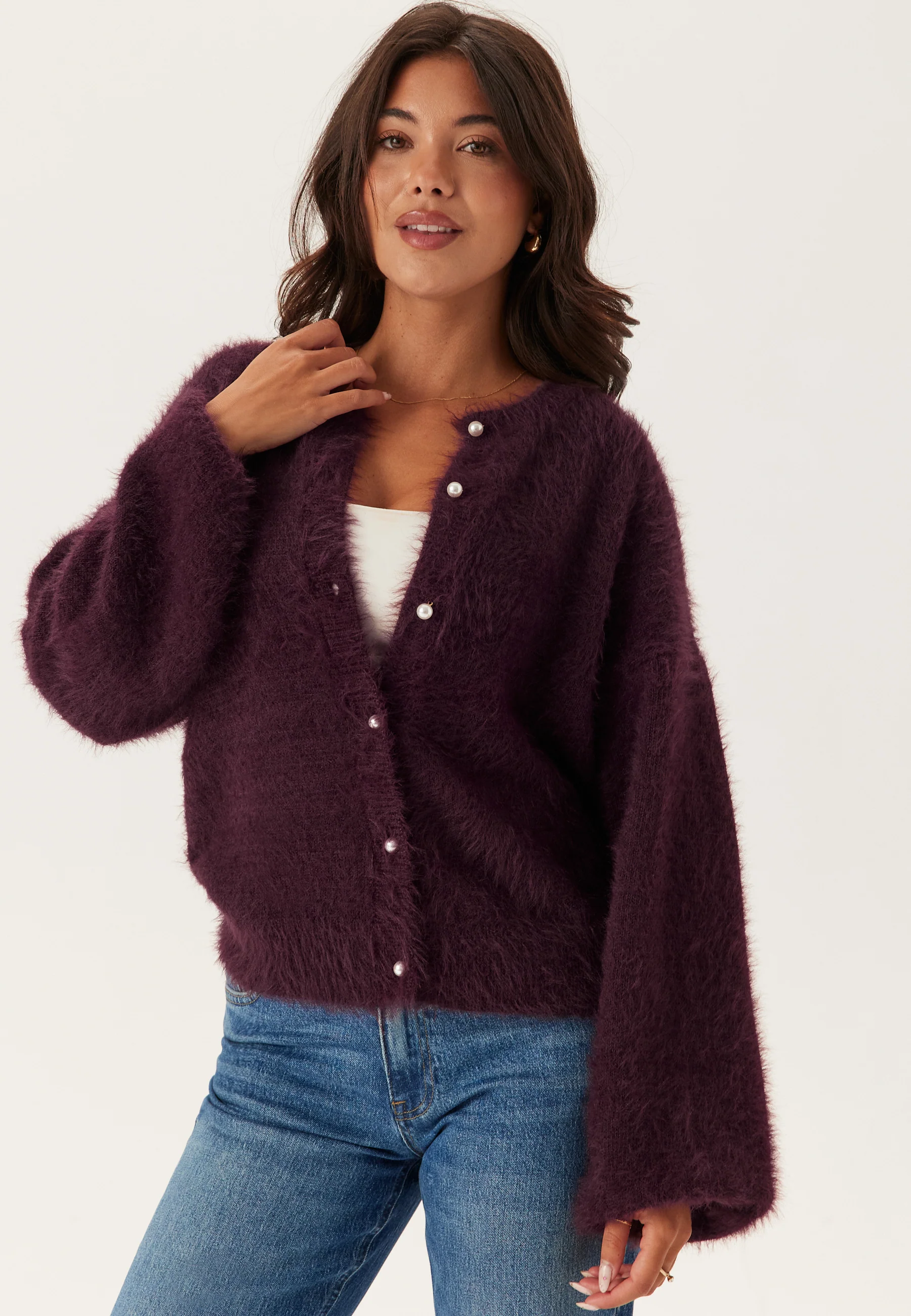 Fluffy Knitted Pearl Cardigan - Image 5