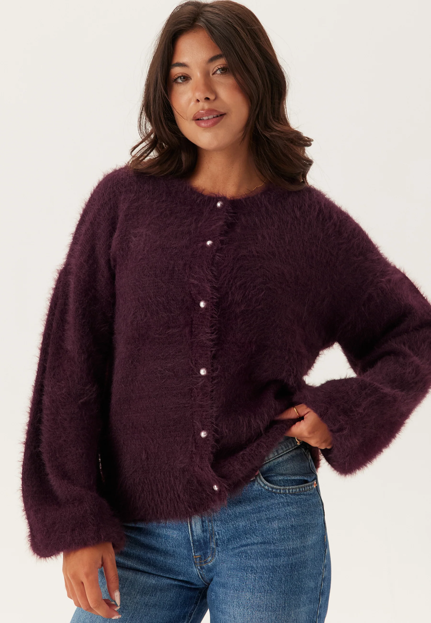 Fluffy Knitted Pearl Cardigan - Image 7