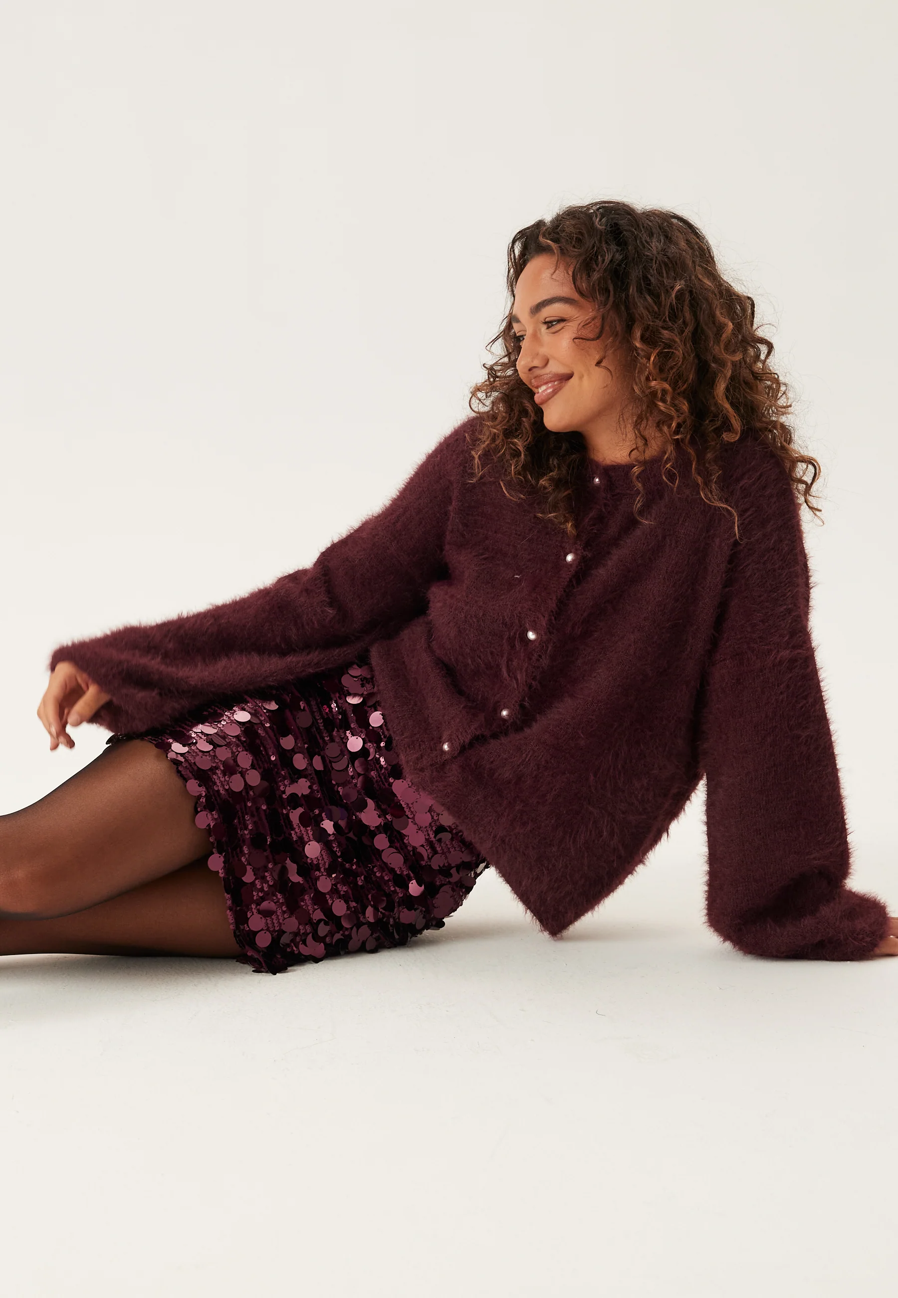Fluffy Knitted Pearl Cardigan - Image 9