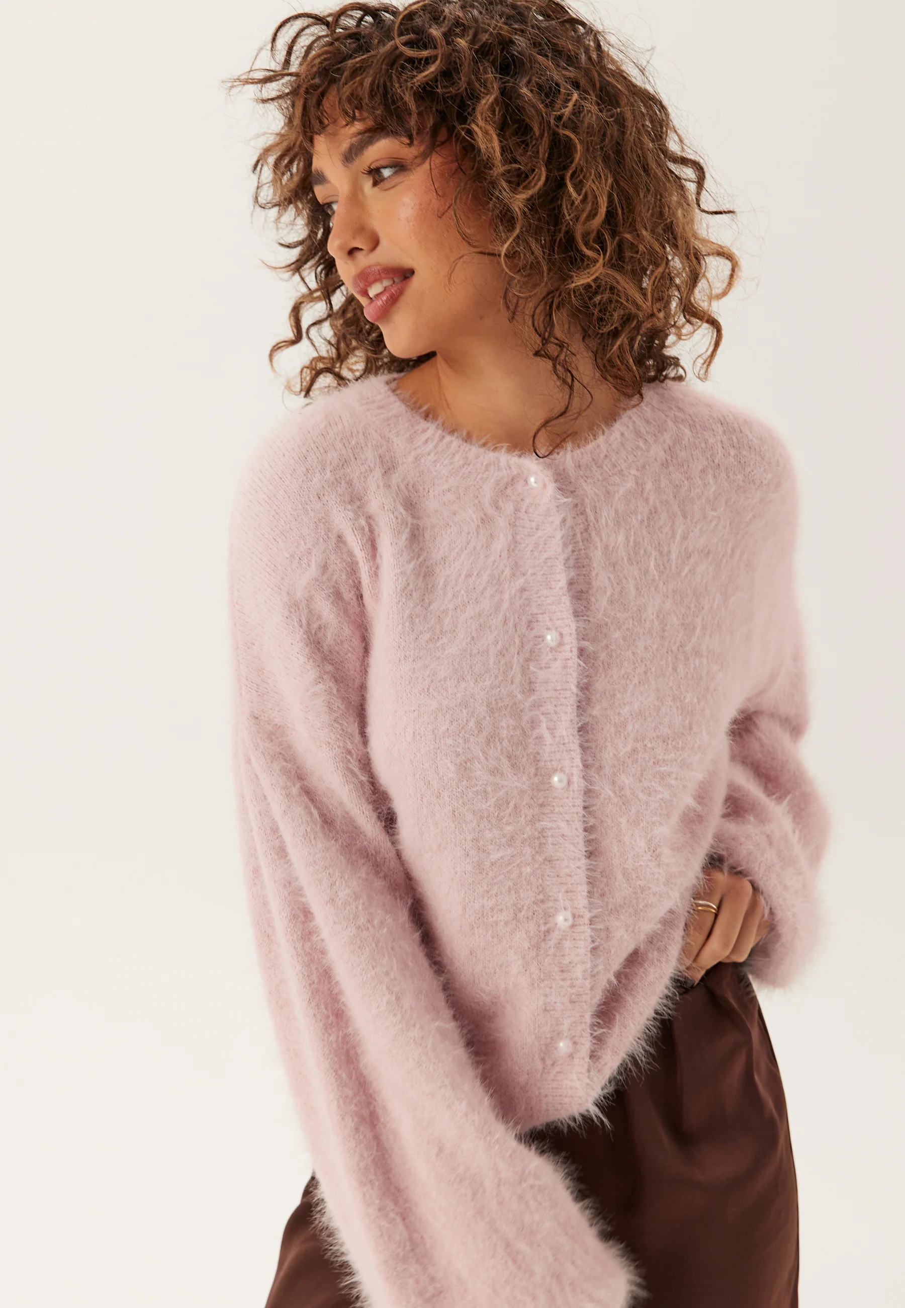 Fluffy Knitted Pearl Cardigan - Image 2