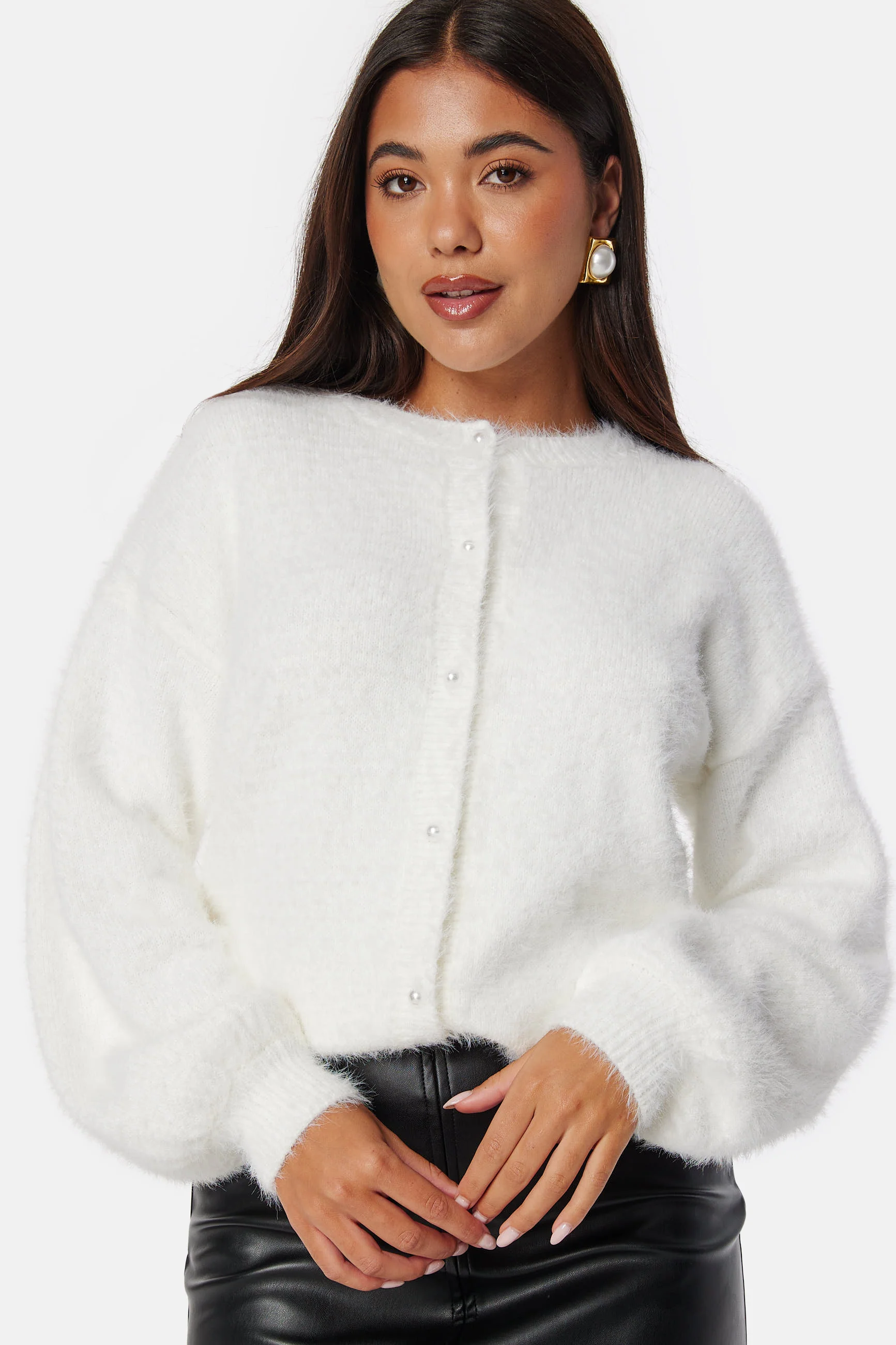Fluffy Knitted Pearl Cardigan - Image 5