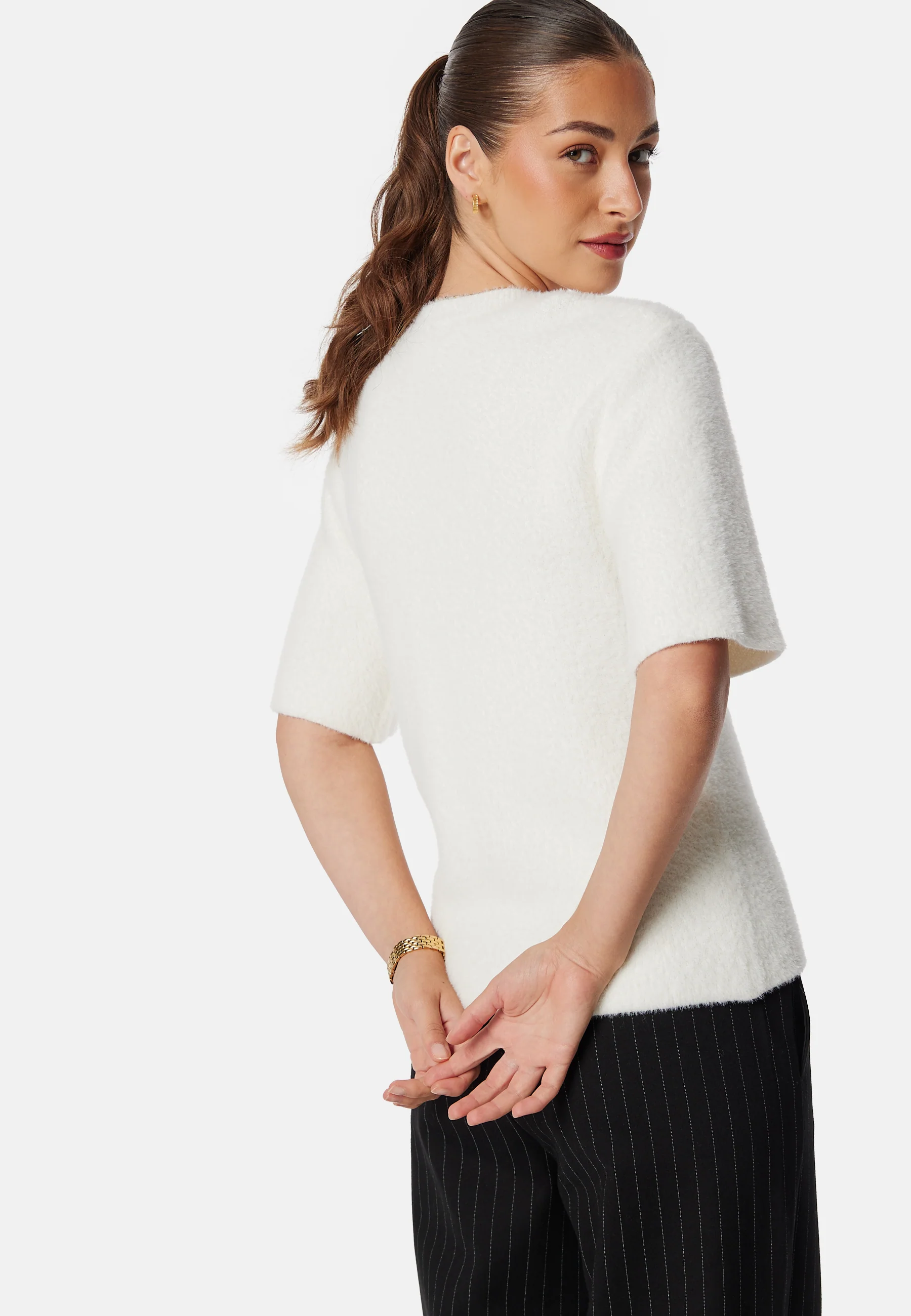 Fluffy Knitted Short Sleeve Sweater - Image 3