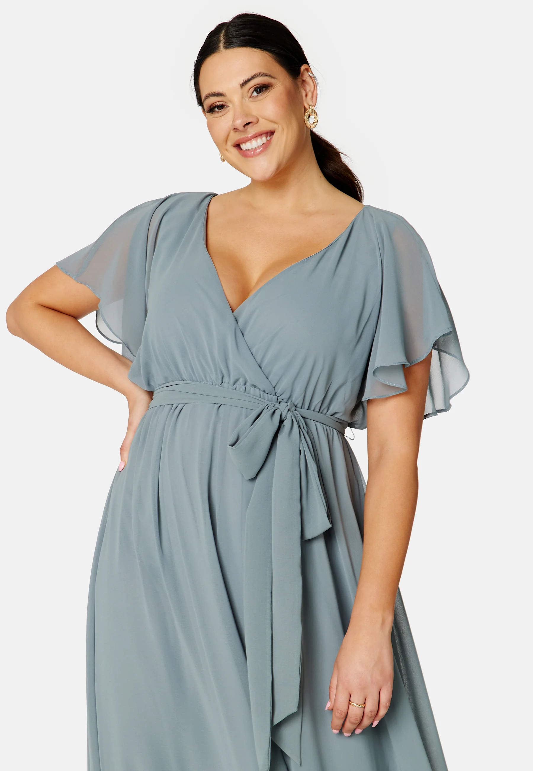 Flutter Sleeve Chiffon Maxi Curve Dress - Image 4