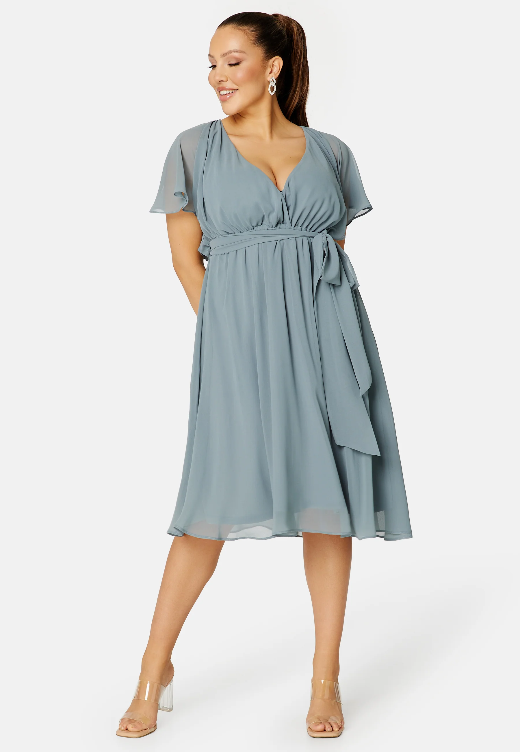 Flutter Sleeve Chiffon Midi Dress - Image 2