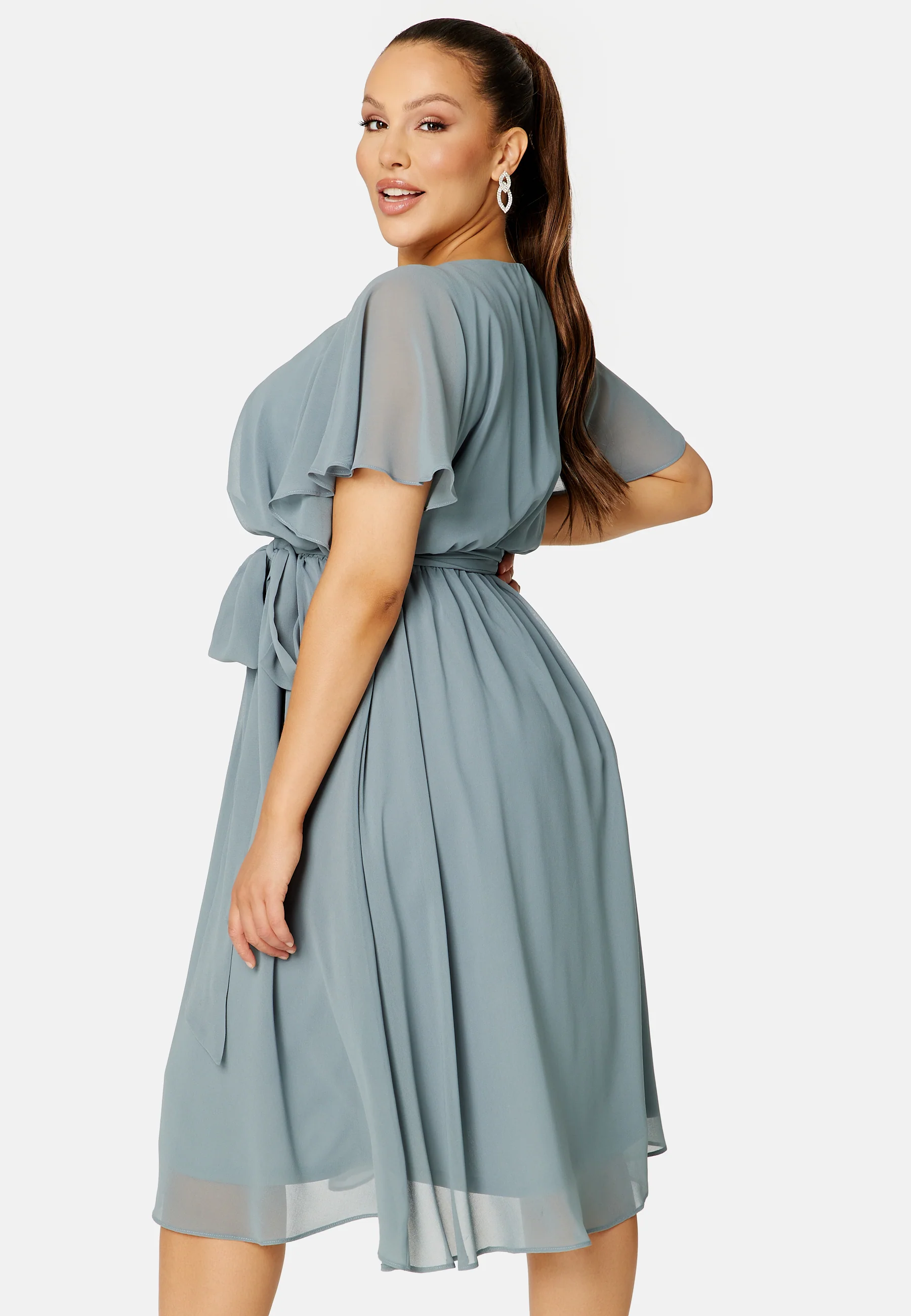 Flutter Sleeve Chiffon Midi Dress - Image 3