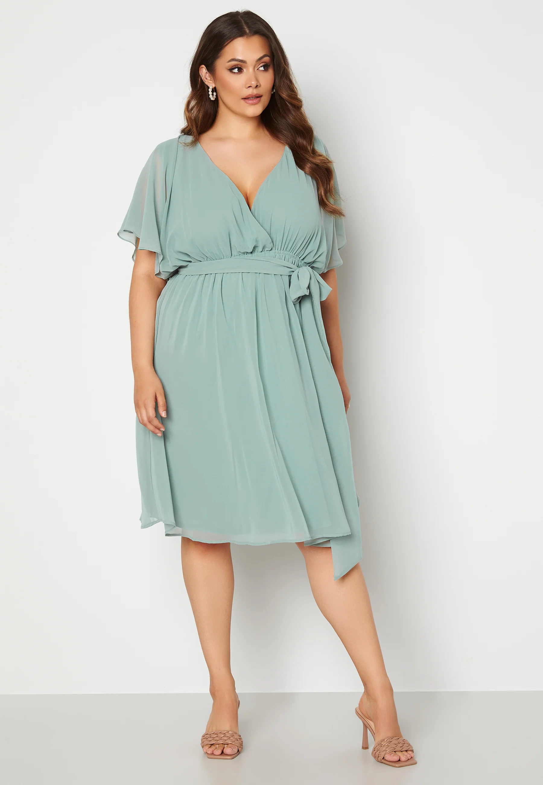 Flutter Sleeve Chiffon Midi Dress - Image 3