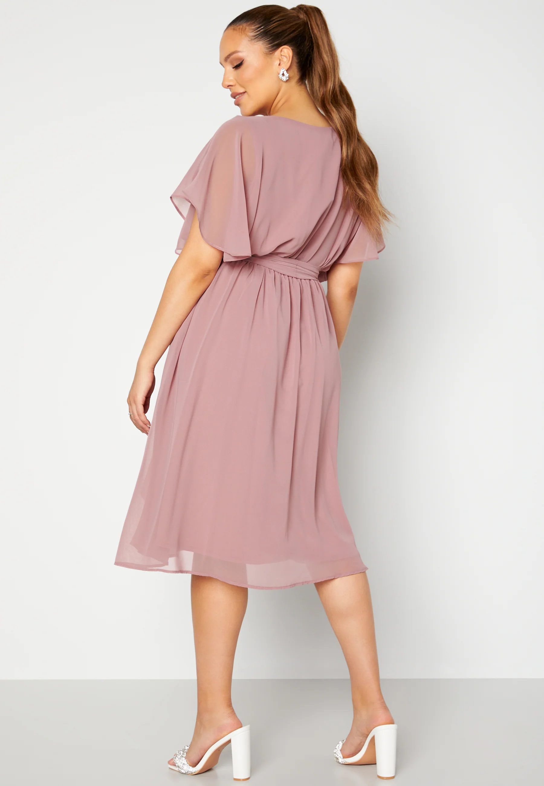 Flutter Sleeve Chiffon Midi Dress - Image 2