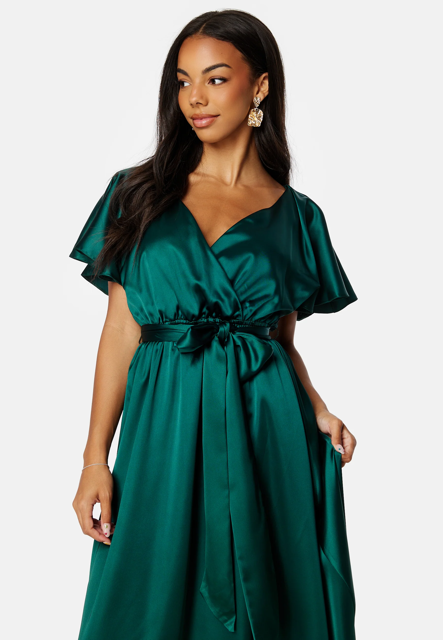Flutter Sleeve Satin Maxi Dress - Image 3