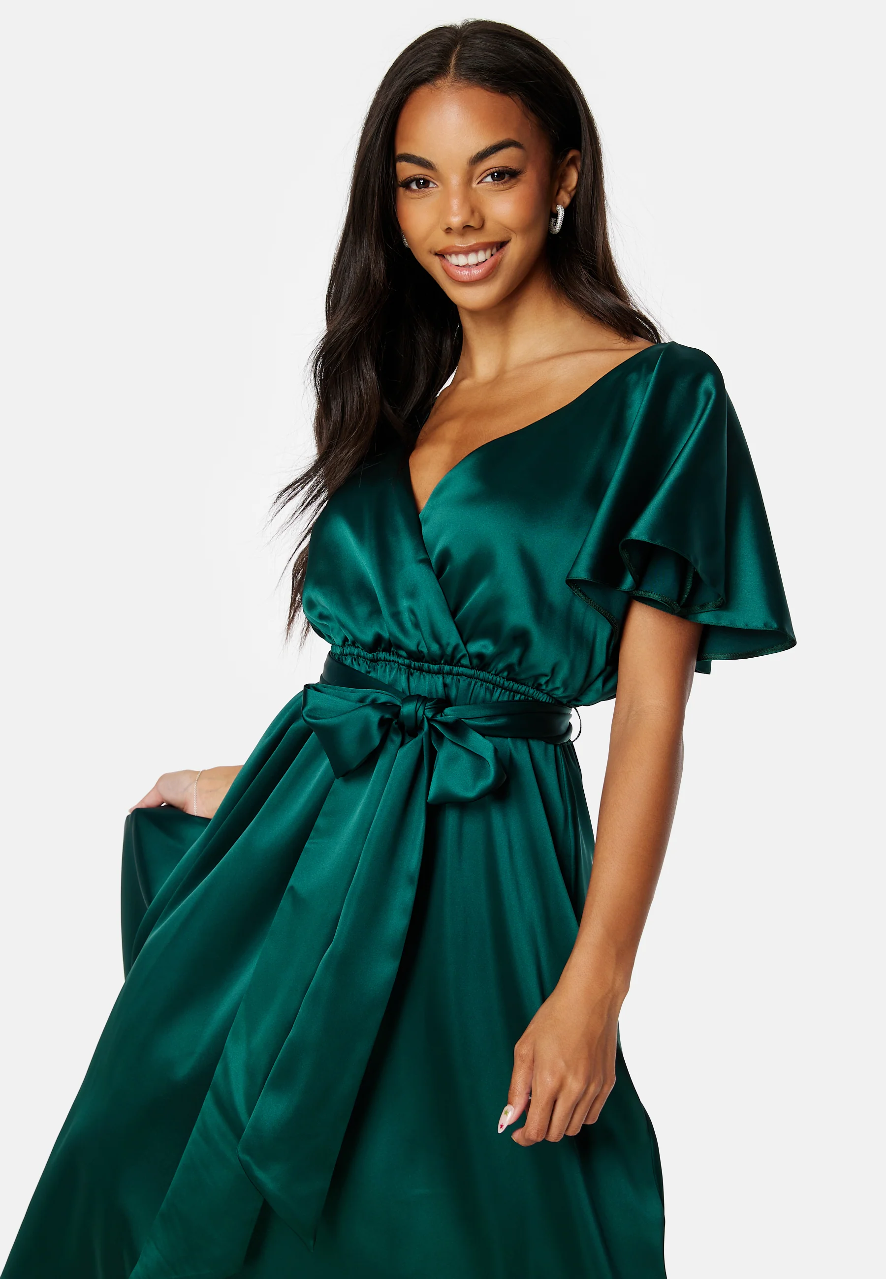 Flutter Sleeve Satin Midi Dress - Image 3