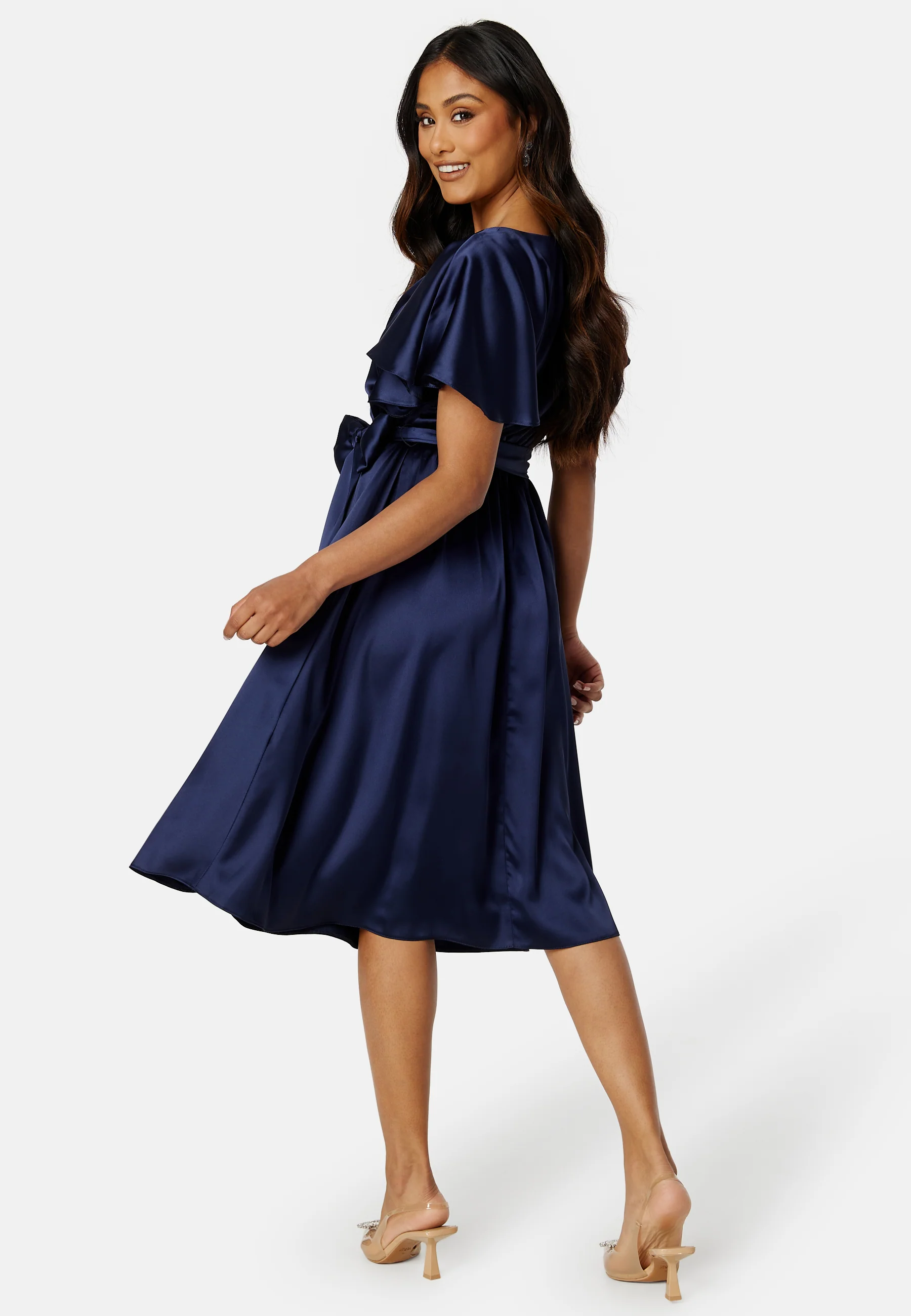 Flutter Sleeve Satin Midi Dress - Image 2
