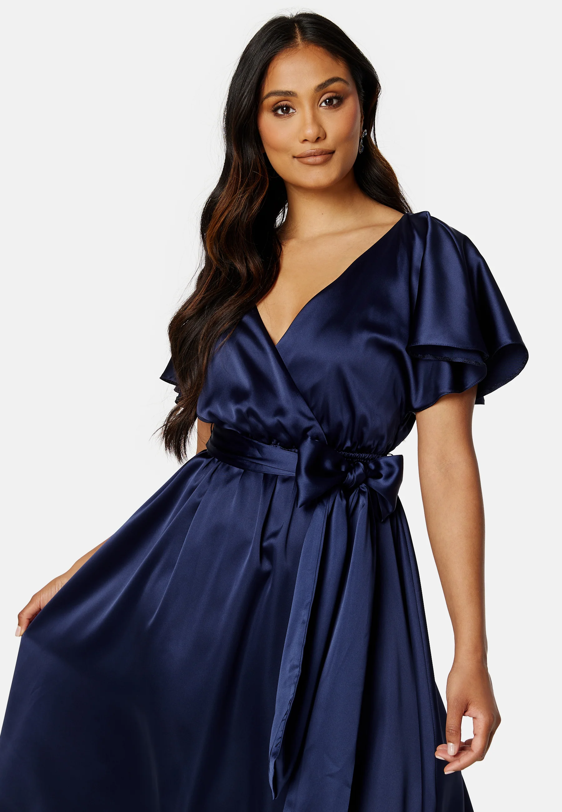 Flutter Sleeve Satin Midi Dress - Image 3