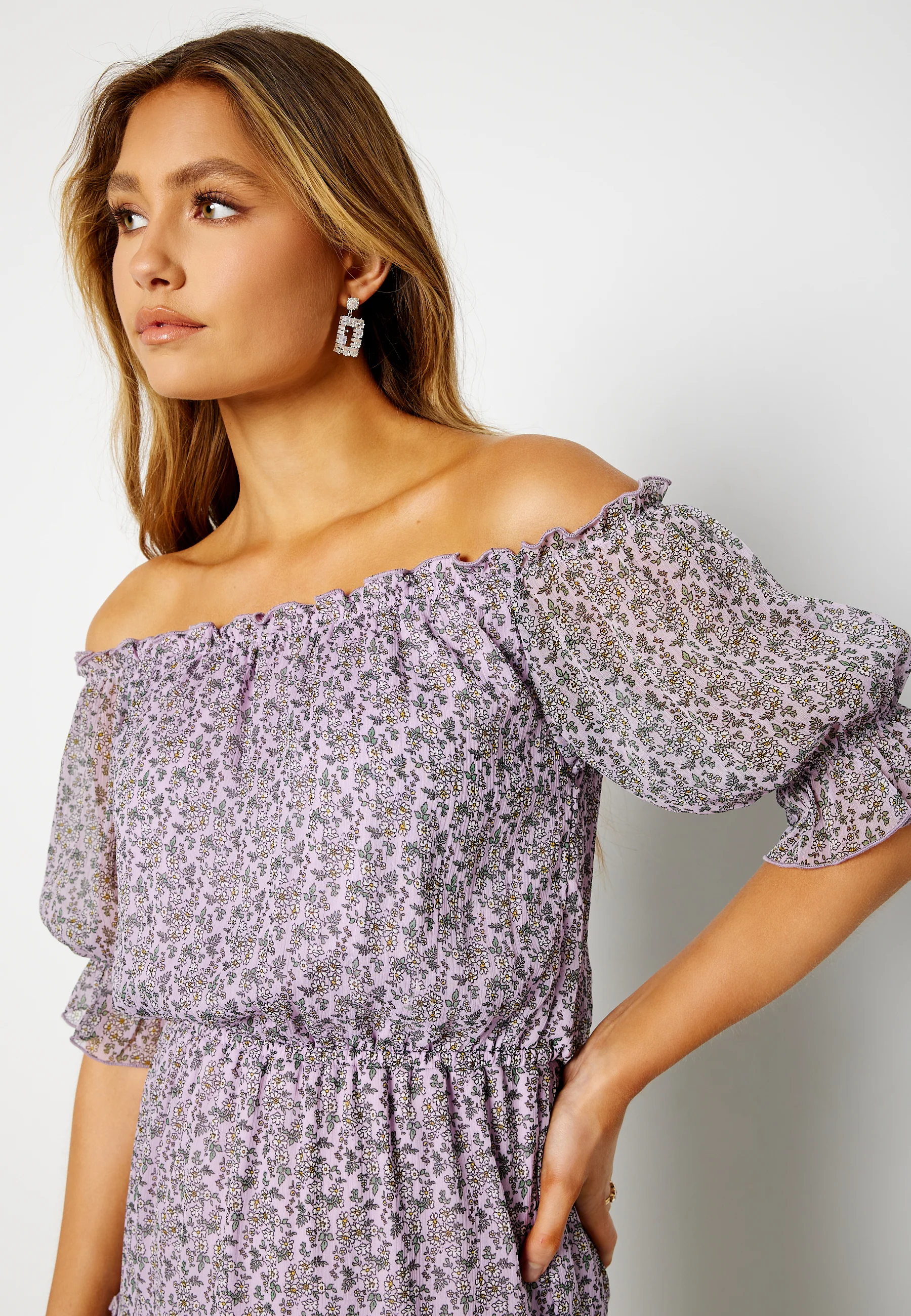 Freeda Printed off Shoulder Dress - Image 3
