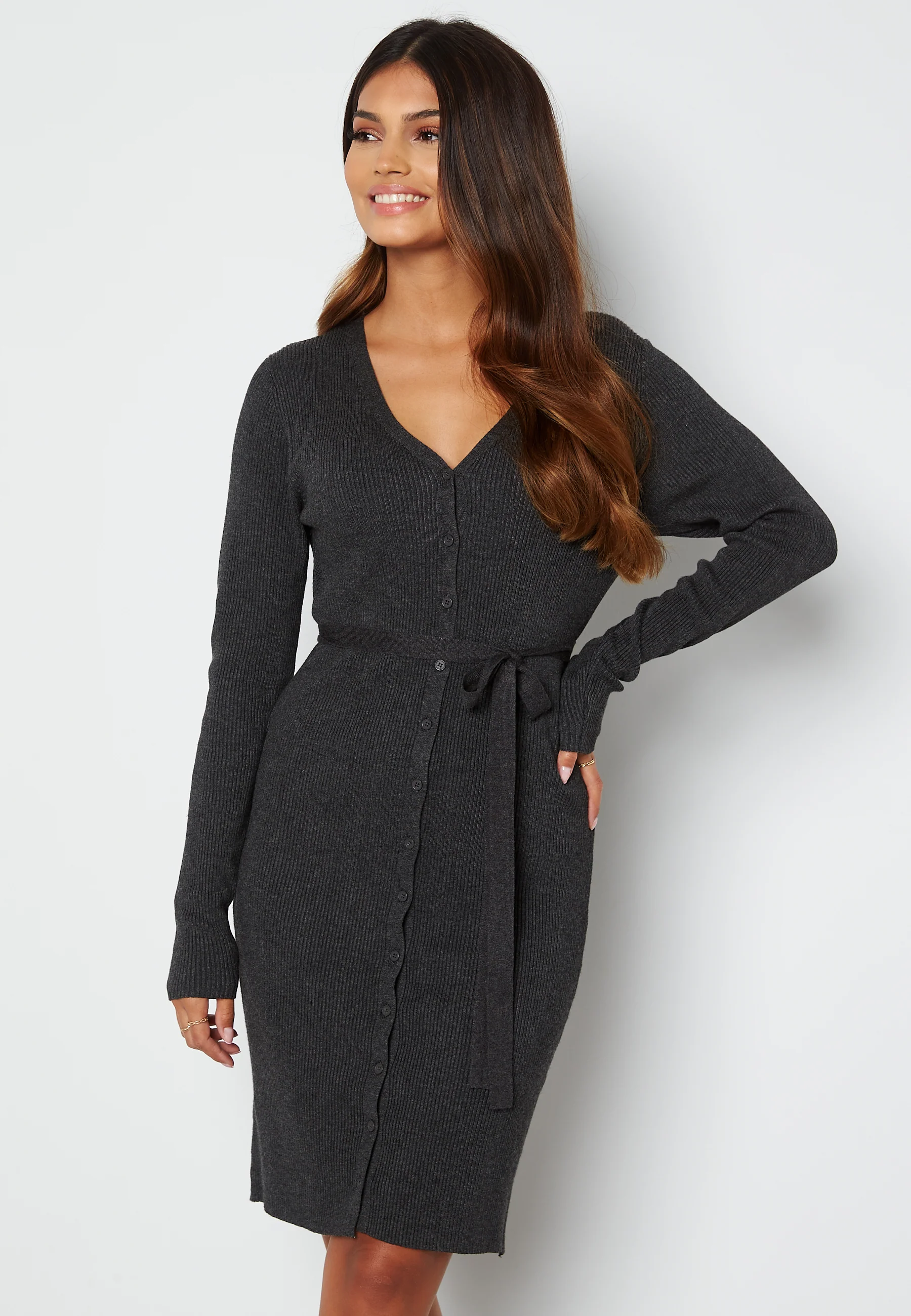French LS V-Neck Knit Dress