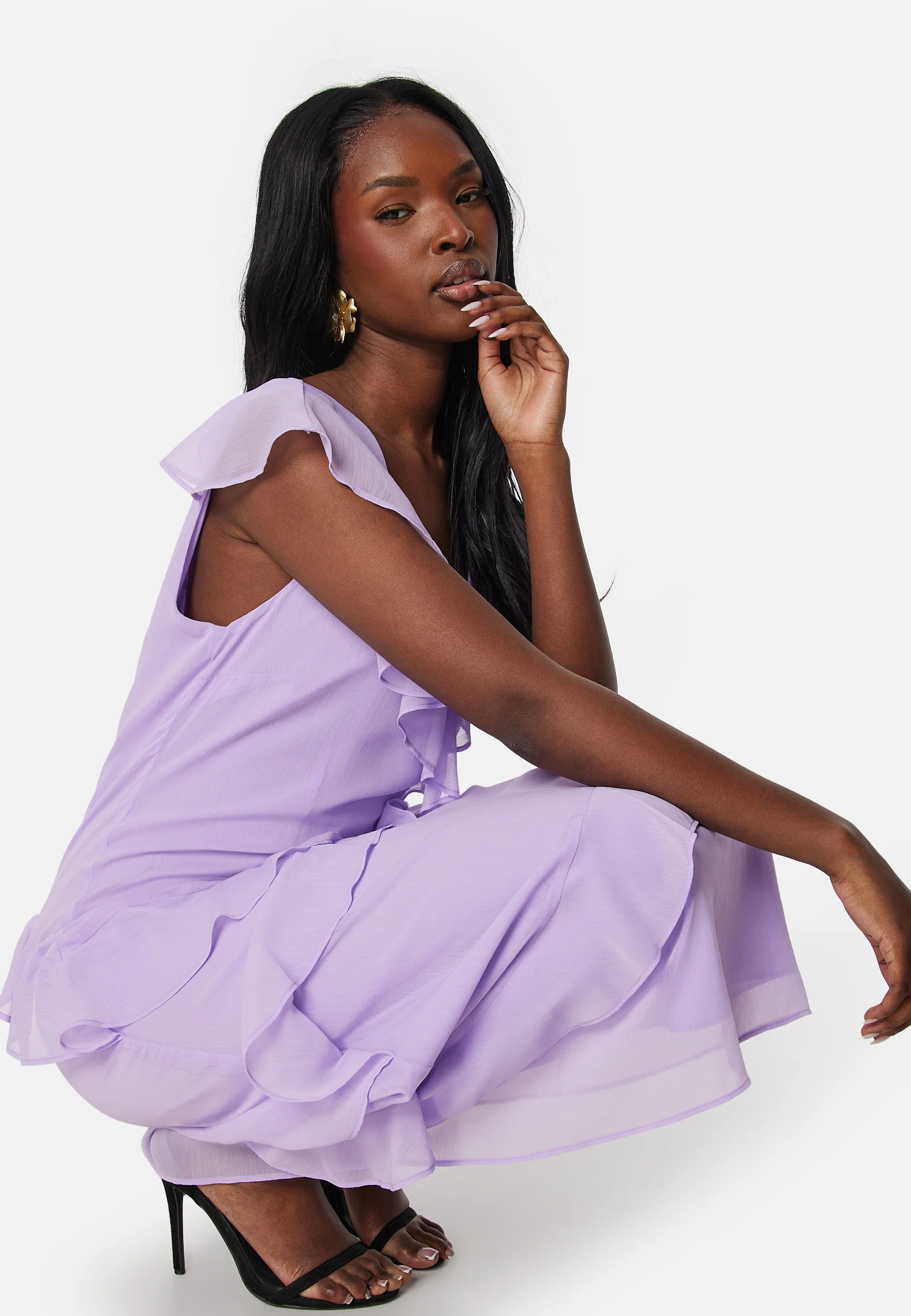 Frill Chiffon Midi Dress - Image 3