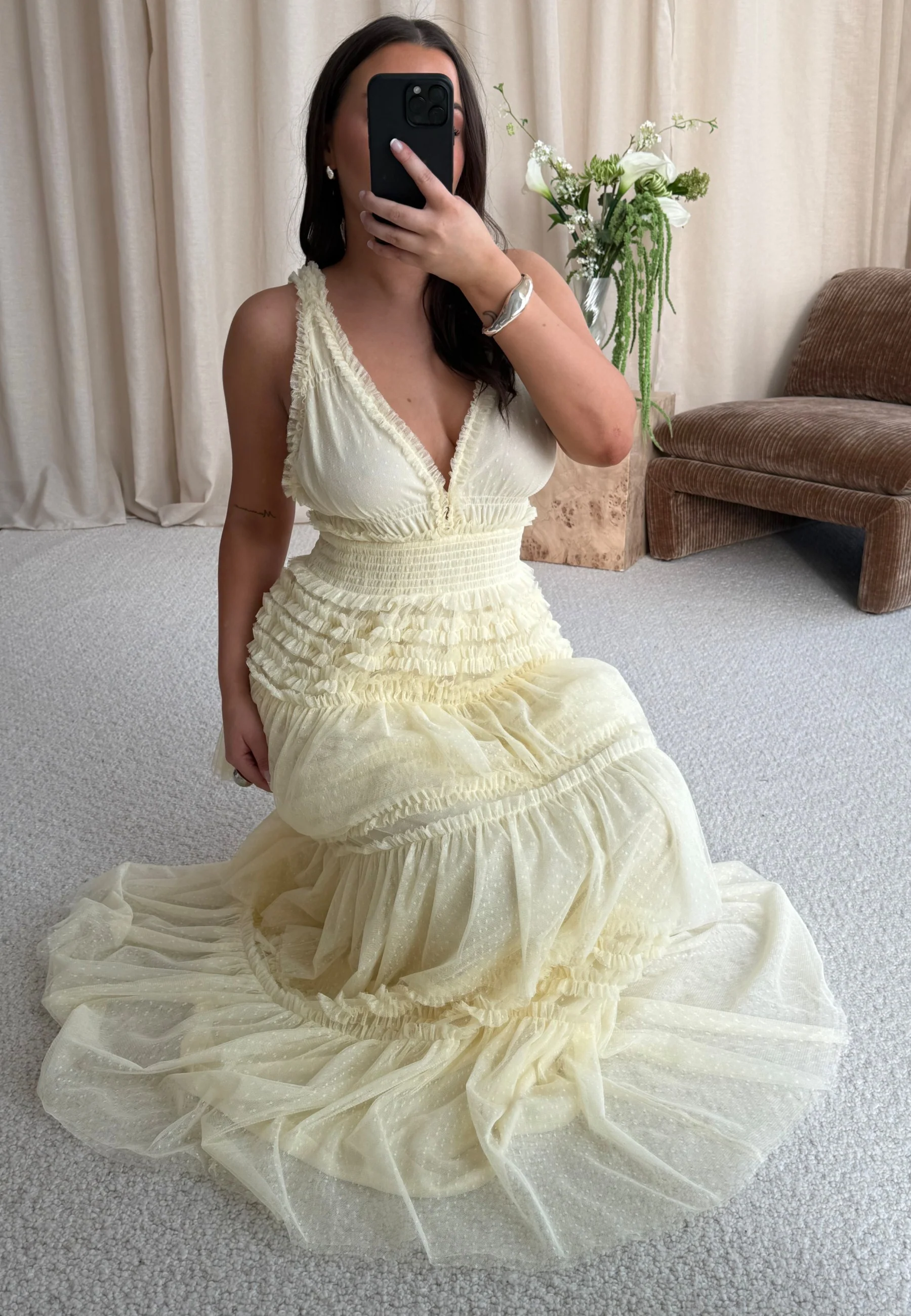 Frill Dotted Tulle Gown - Image 7